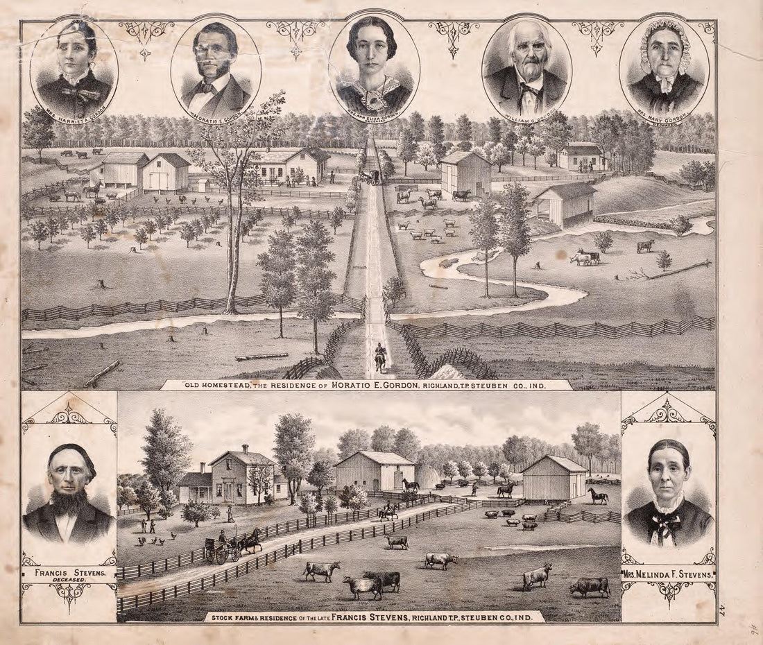 Residences; Portraits from Atlas of Steuben County, Indiana : to Which Are Added Various General Maps, History, Statistics, Illustrations, &amp; C. &amp; C. &amp; C 1880 by Relic Map Company