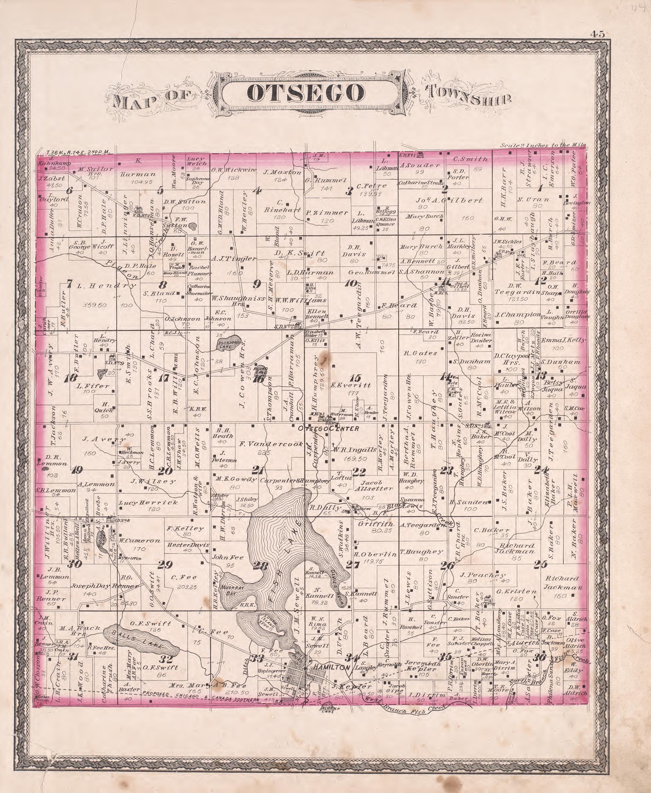 Otsego Township from Atlas of Steuben County, Indiana : to Which Are Added Various General Maps, History, Statistics, Illustrations, &amp; C. &amp; C. &amp; C 1880 by Relic Map Company