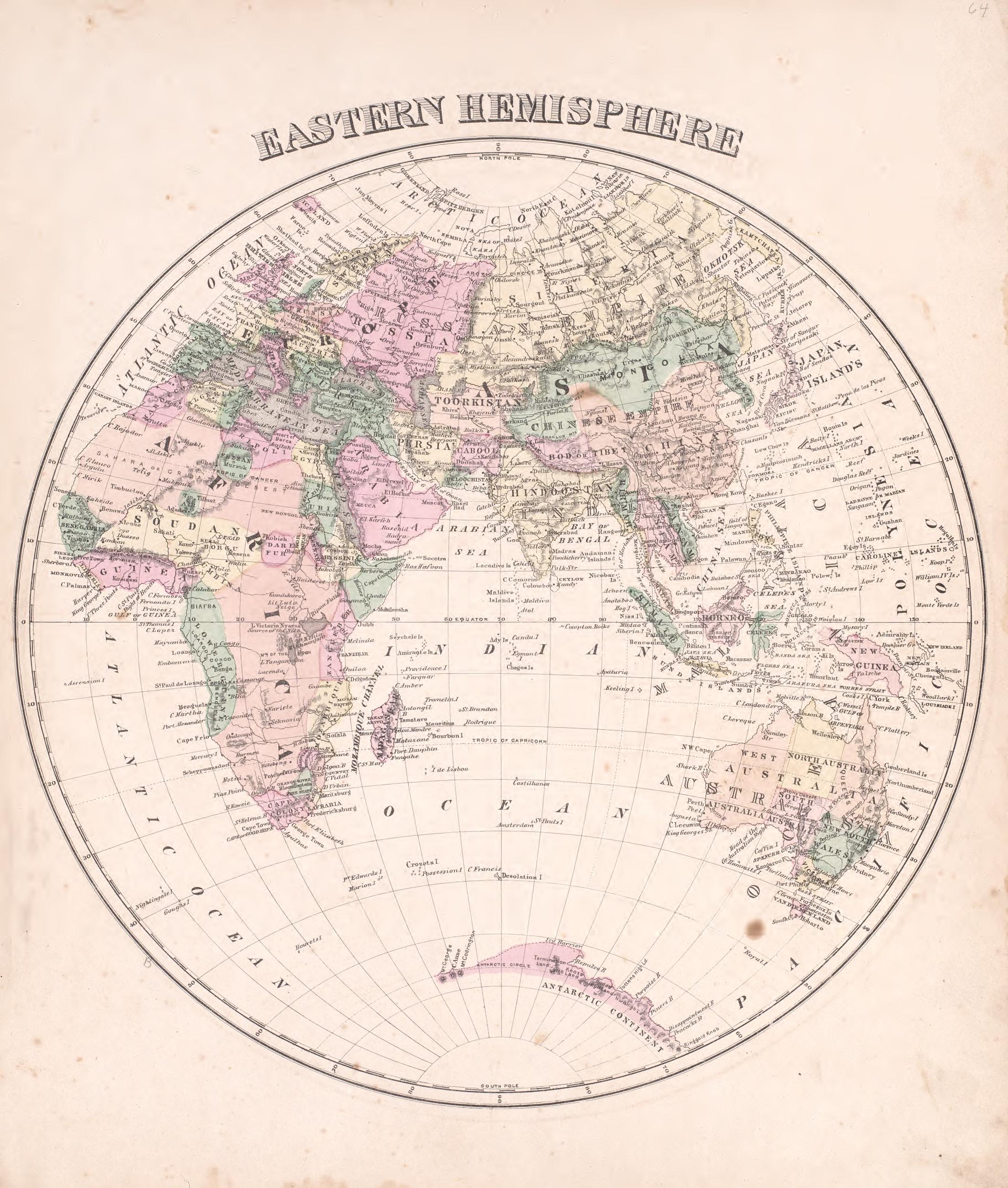 Eastern Hemisphere from Atlas of Steuben County, Indiana : to Which Are Added Various General Maps, History, Statistics, Illustrations, &amp; C. &amp; C. &amp; C 1880 by Relic Map Company