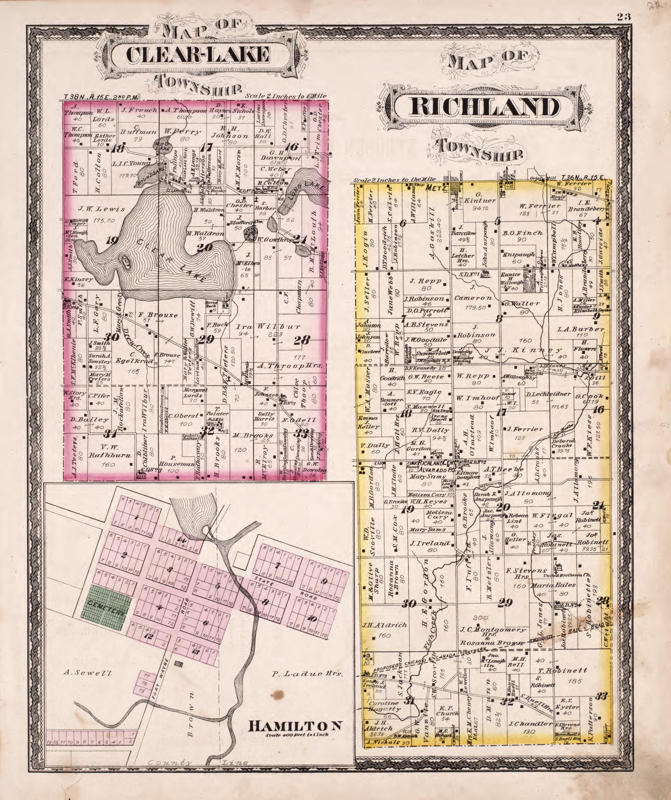 Clear-Lake and Richland Twps &amp; Hamilton Region from Atlas of Steuben County, Indiana : to Which Are Added Various General Maps, History, Statistics, Illustrations, &amp; C. &amp; C. &amp; C 1880 by Relic Map Company