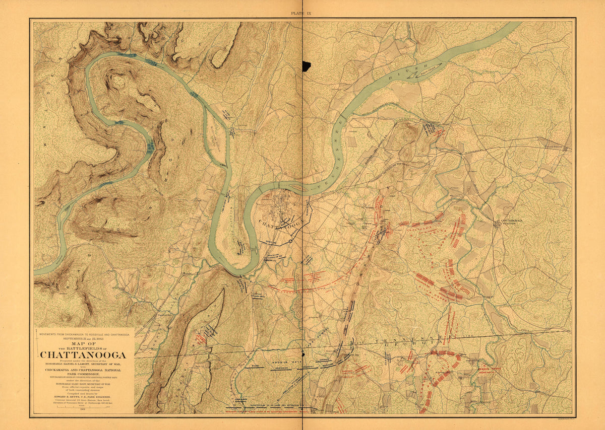 Map of the Battlefield of Chickmauga. Movements from Chickamauga to Rossville from Atlas of Chickamauga, Chattanooga, and Vicinity 1901 by Relic Map Company