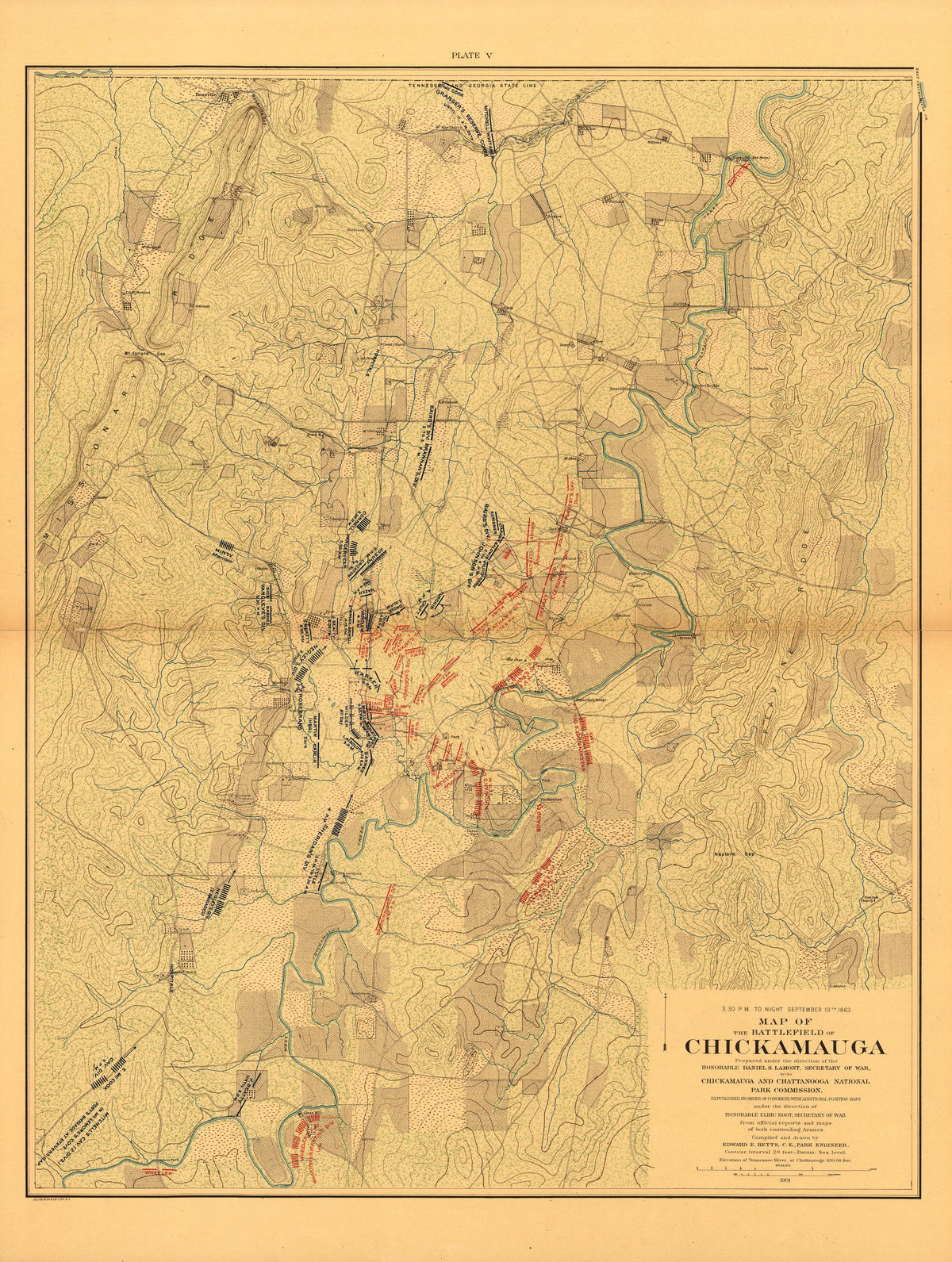 Map of the Battlefield of Chickmauga. 3:30 to Night, Sept. 19, 1863 from Atlas of Chickamauga, Chattanooga, and Vicinity 1901 by Relic Map Company