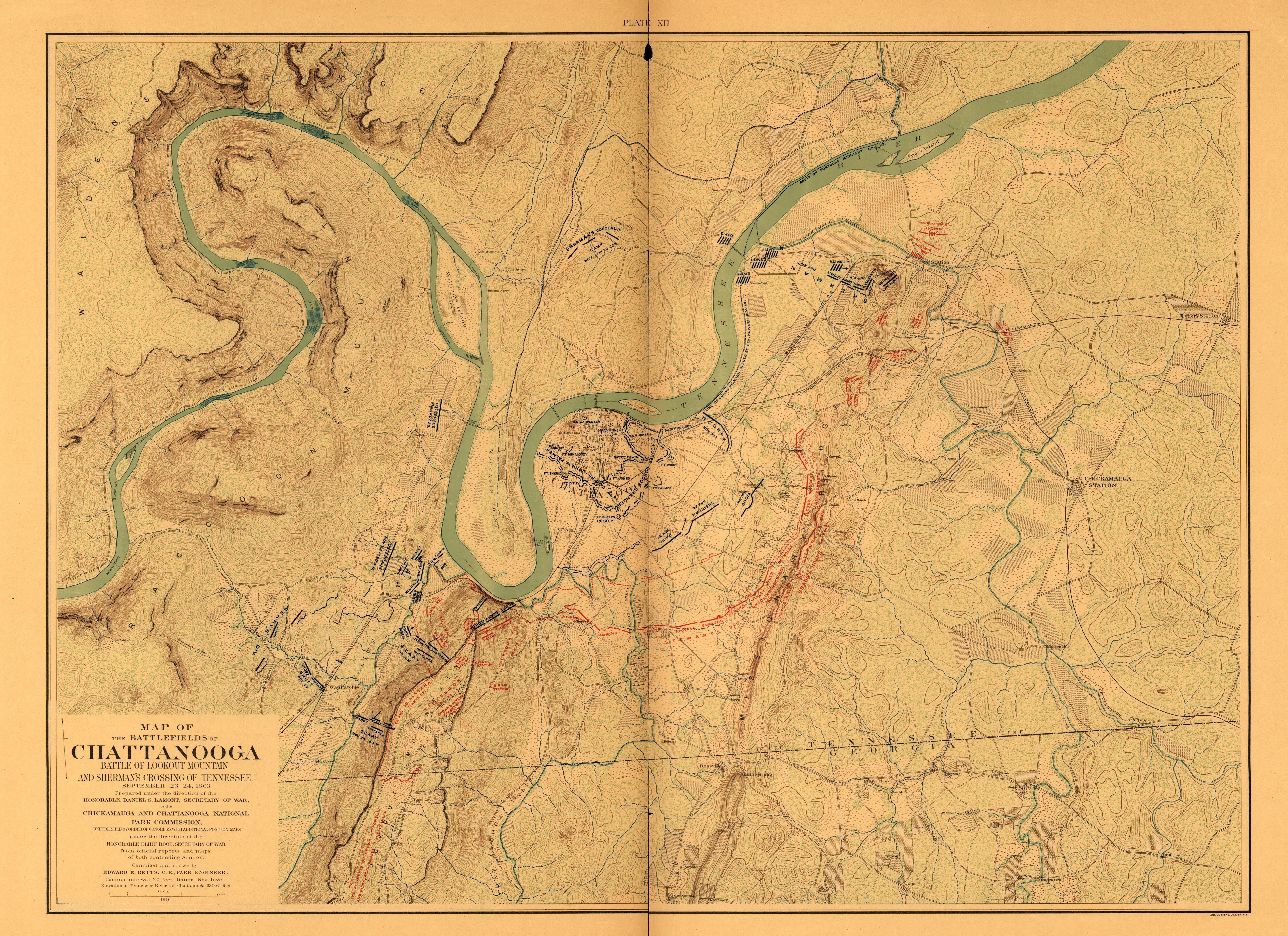 This old map of Chattanooga, Chickamauga, Georgia, Tennessee,  was created by United States. Chickamauga and Chattanooga National Park Commission in 1901
