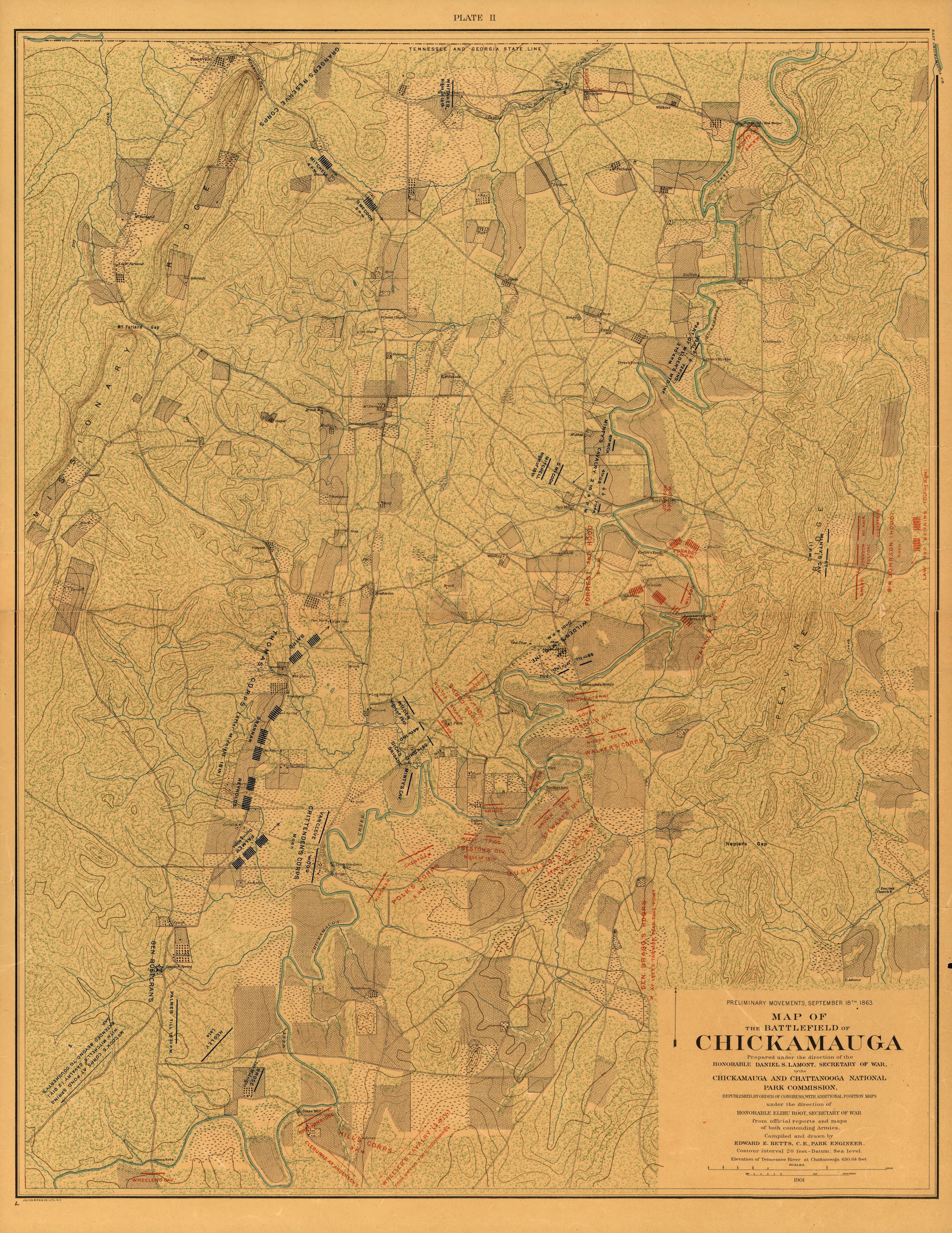 This old map of Chattanooga, Chickamauga, Georgia, Tennessee,  was created by United States. Chickamauga and Chattanooga National Park Commission in 1901