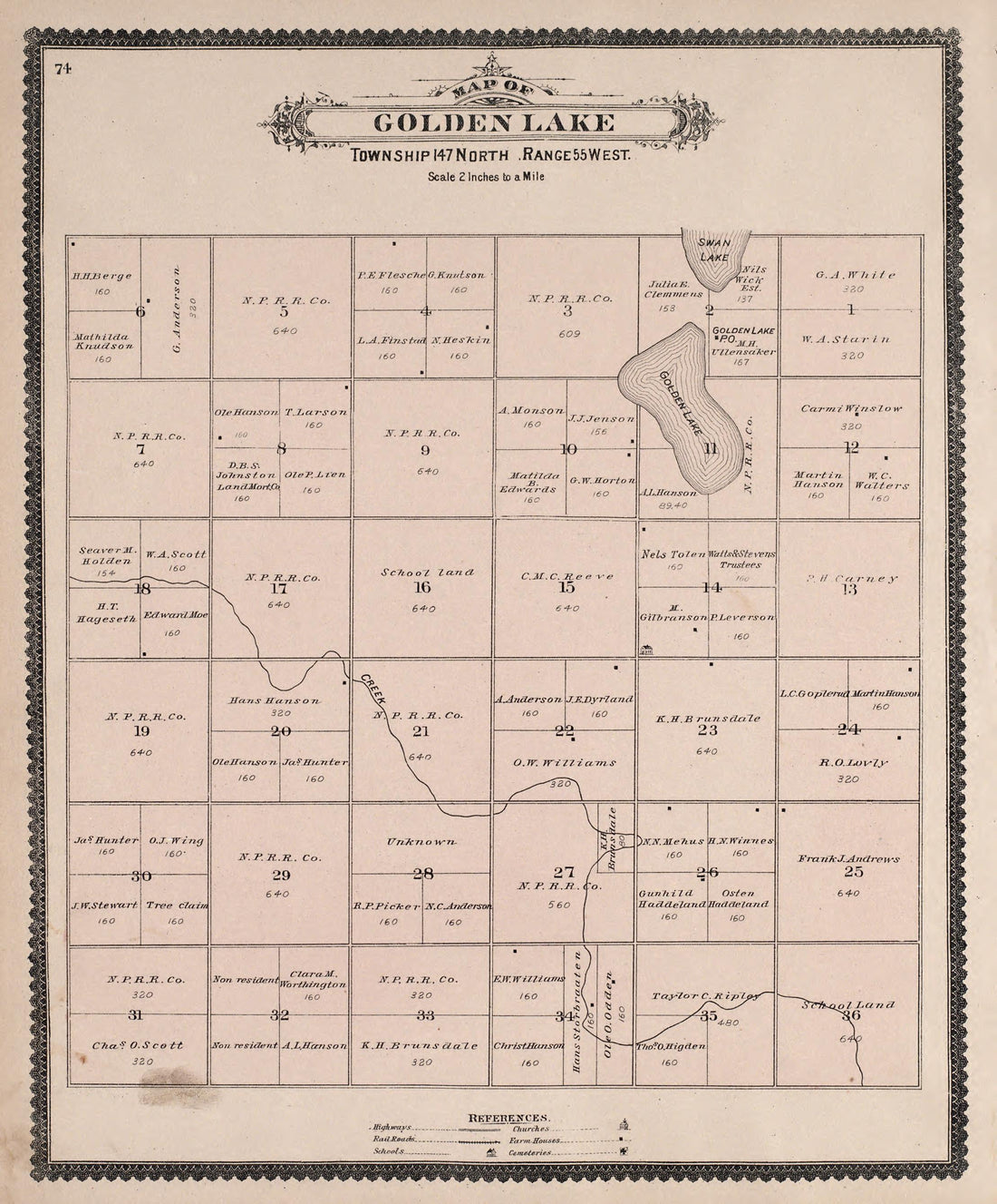 Golden Lake from Illustrated Historical Atlas of Traill and Steele Counties, North Dakota 1892 by Relic Map Company