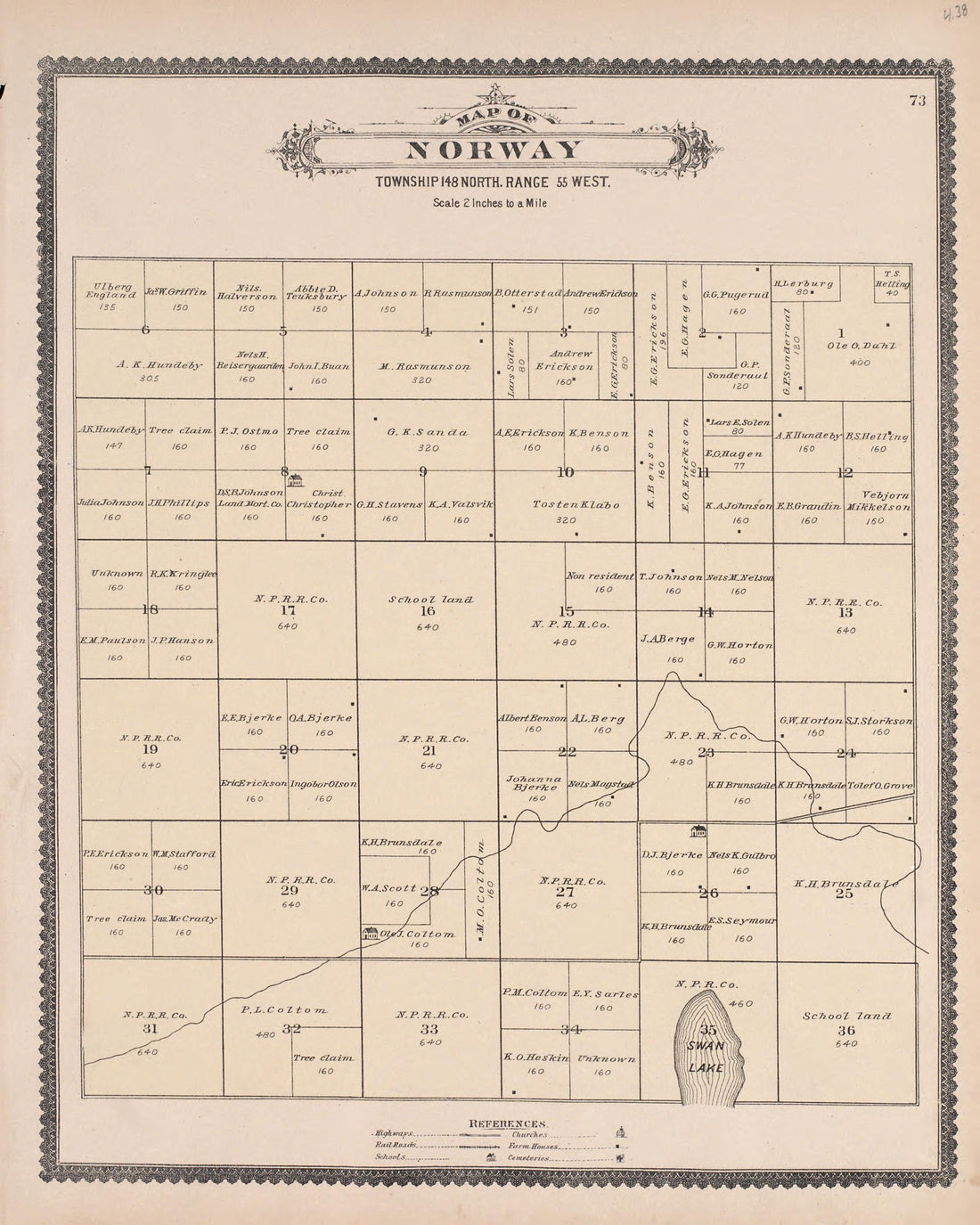 Norway from Illustrated Historical Atlas of Traill and Steele Counties, North Dakota 1892 by Relic Map Company
