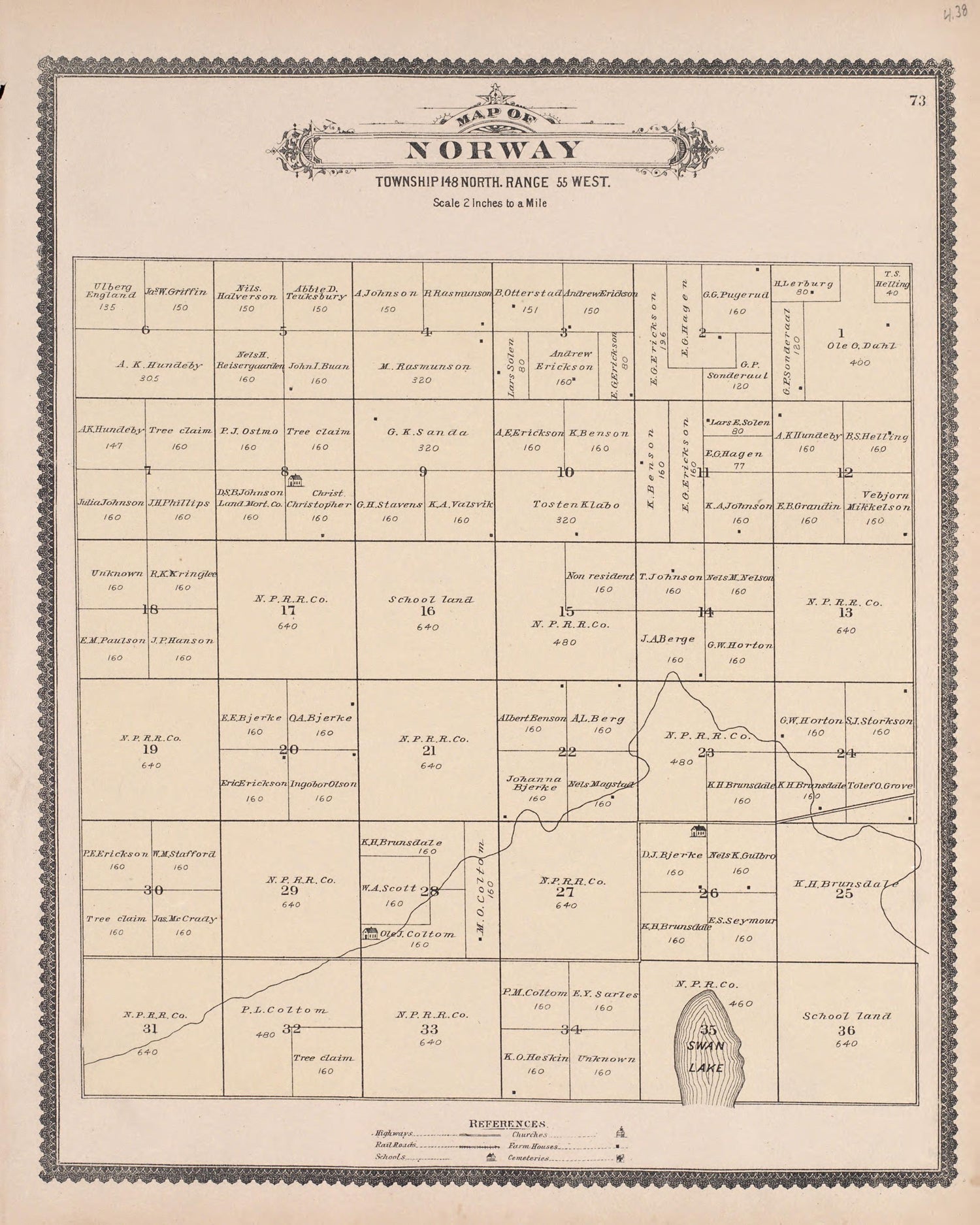 Norway from Illustrated Historical Atlas of Traill and Steele Counties, North Dakota 1892 by Relic Map Company