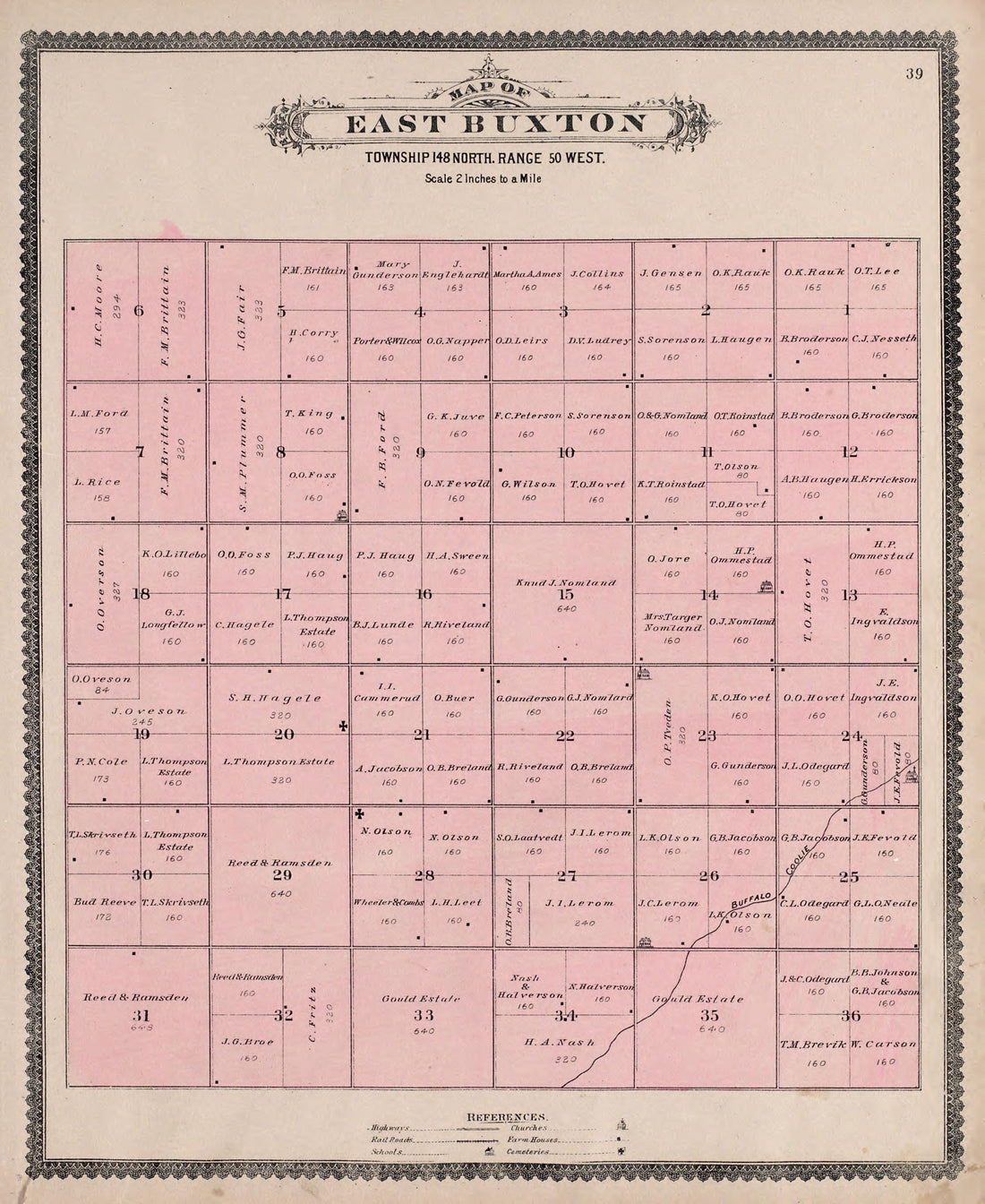 East Buxton from Illustrated Historical Atlas of Traill and Steele Counties, North Dakota 1892 by Relic Map Company