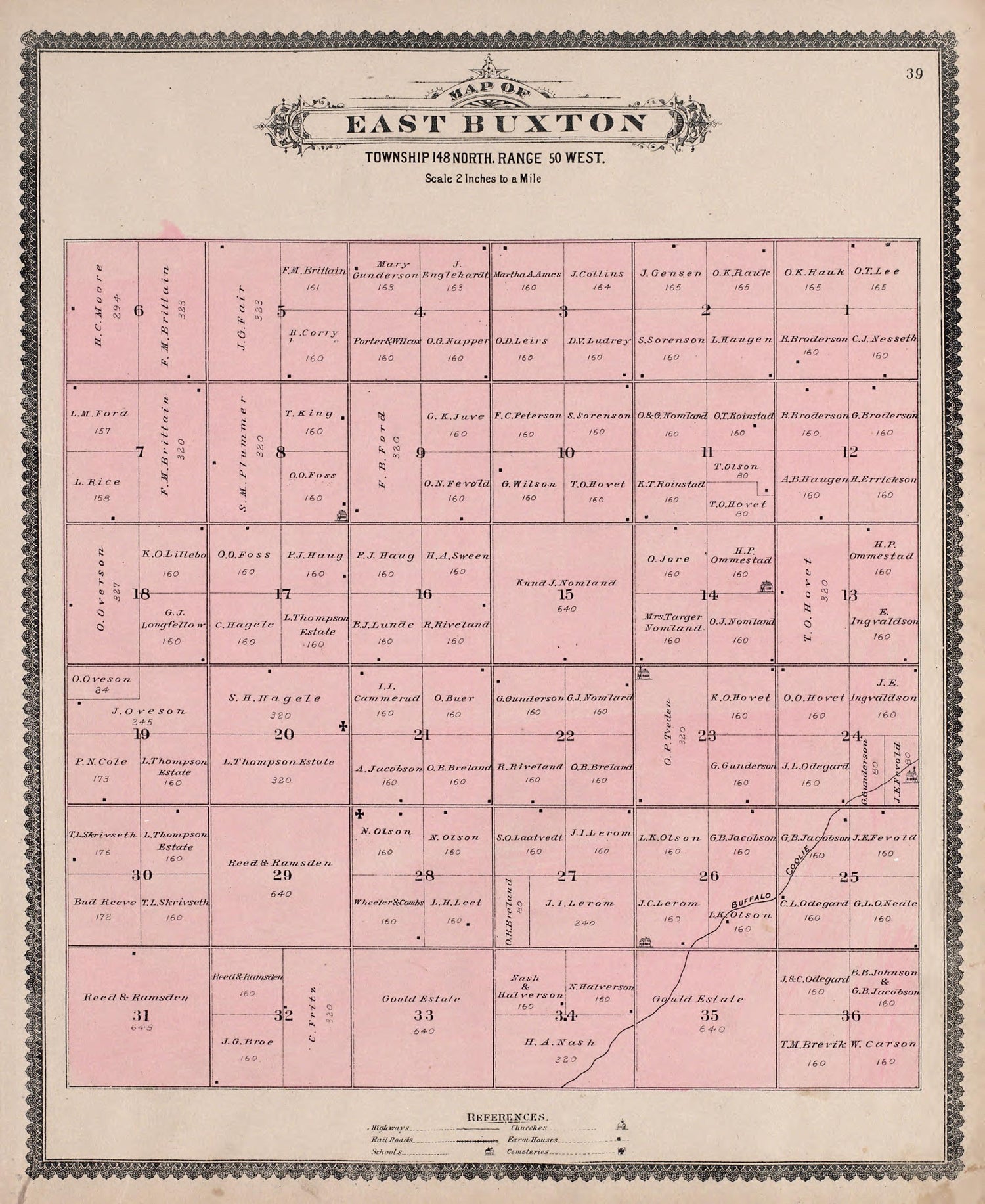 East Buxton from Illustrated Historical Atlas of Traill and Steele Counties, North Dakota 1892 by Relic Map Company