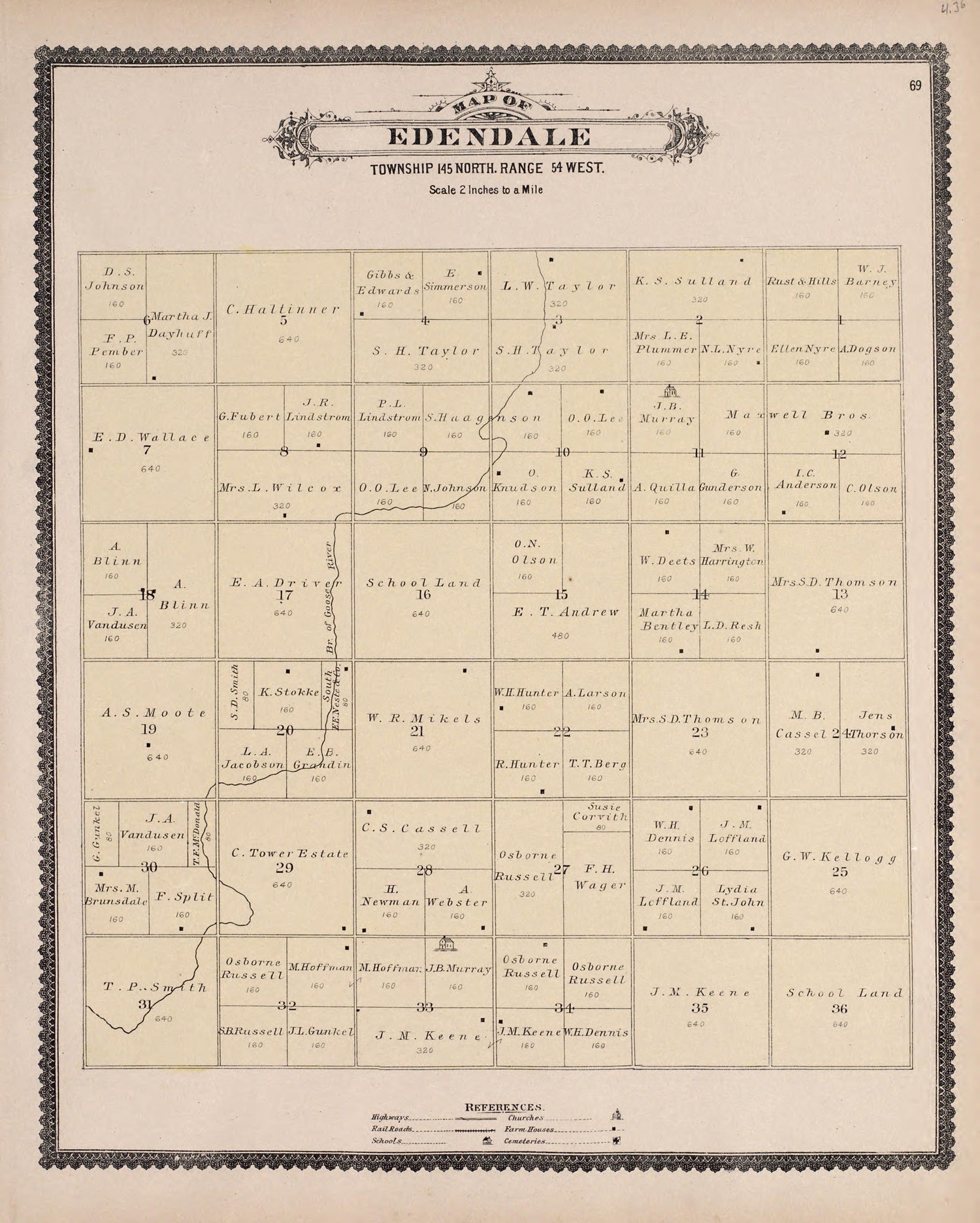 Edendale from Illustrated Historical Atlas of Traill and Steele Counties, North Dakota 1892 by Relic Map Company