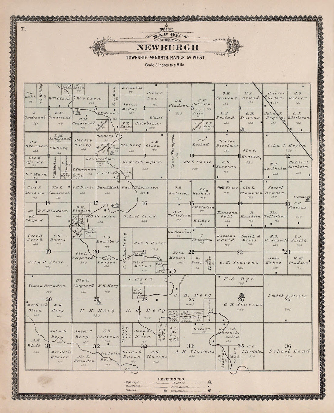 Newburgh from Illustrated Historical Atlas of Traill and Steele Counties, North Dakota 1892 by Relic Map Company