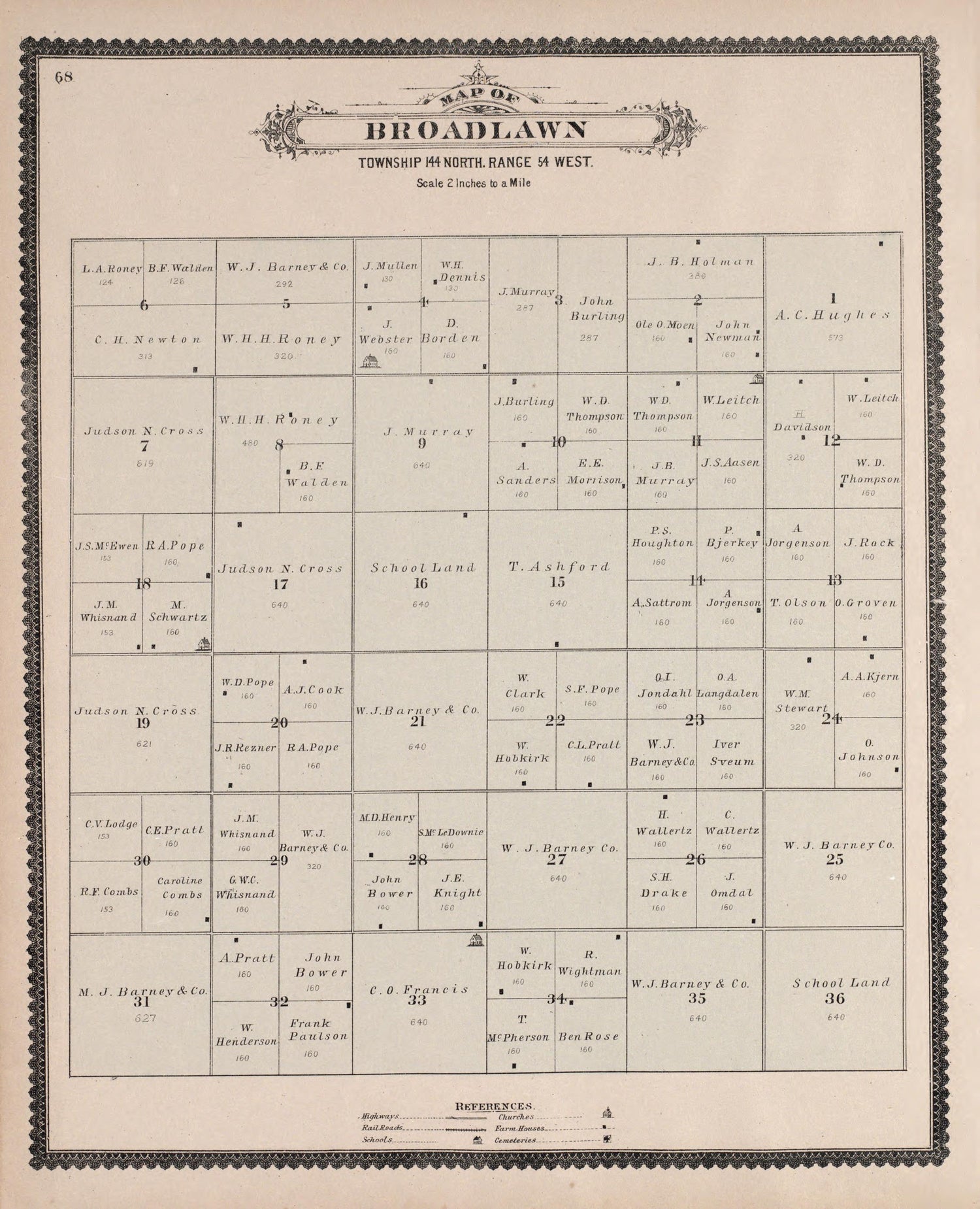 Broadlawn from Illustrated Historical Atlas of Traill and Steele Counties, North Dakota 1892 by Relic Map Company