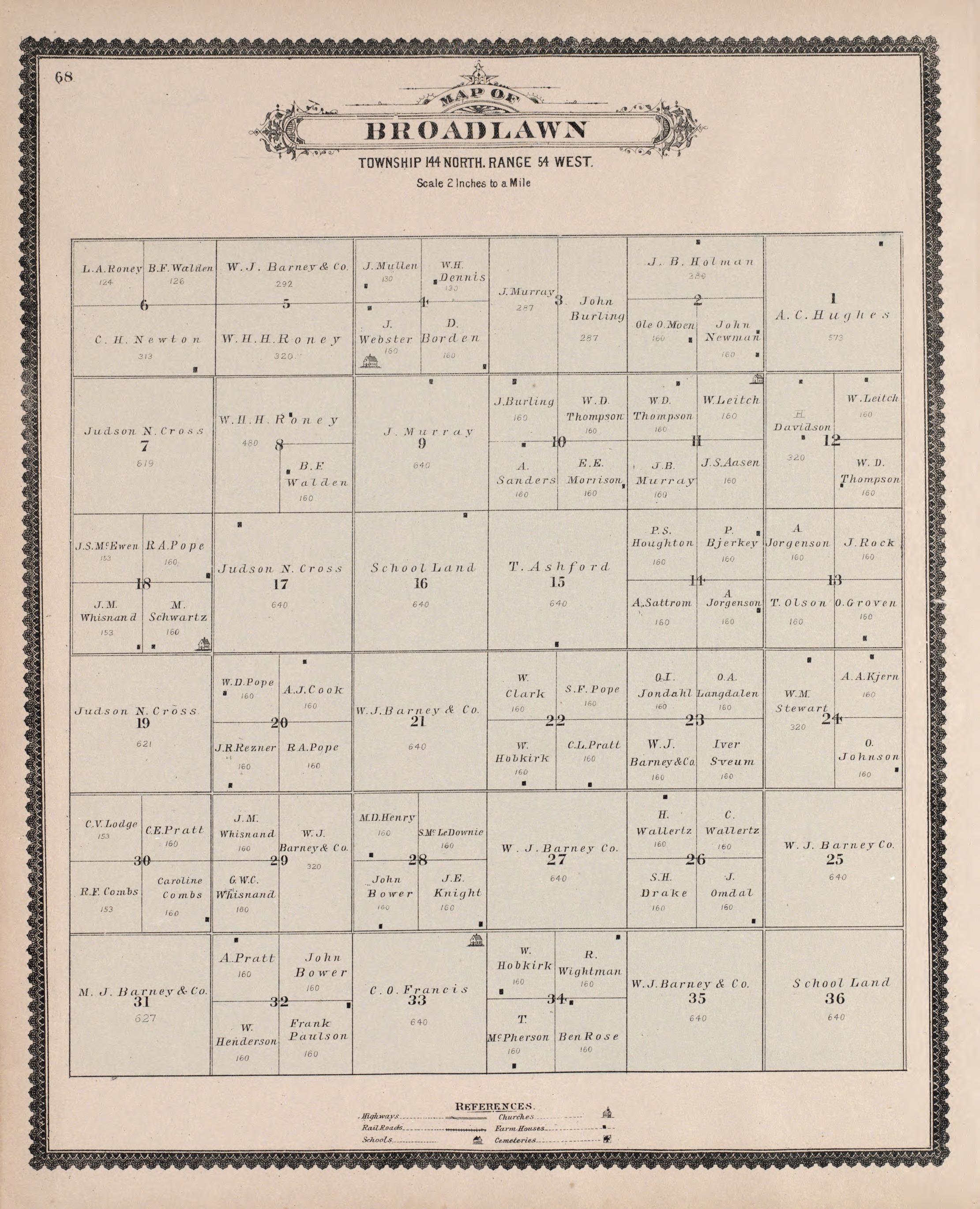 Broadlawn from Illustrated Historical Atlas of Traill and Steele Counties, North Dakota 1892 by Relic Map Company