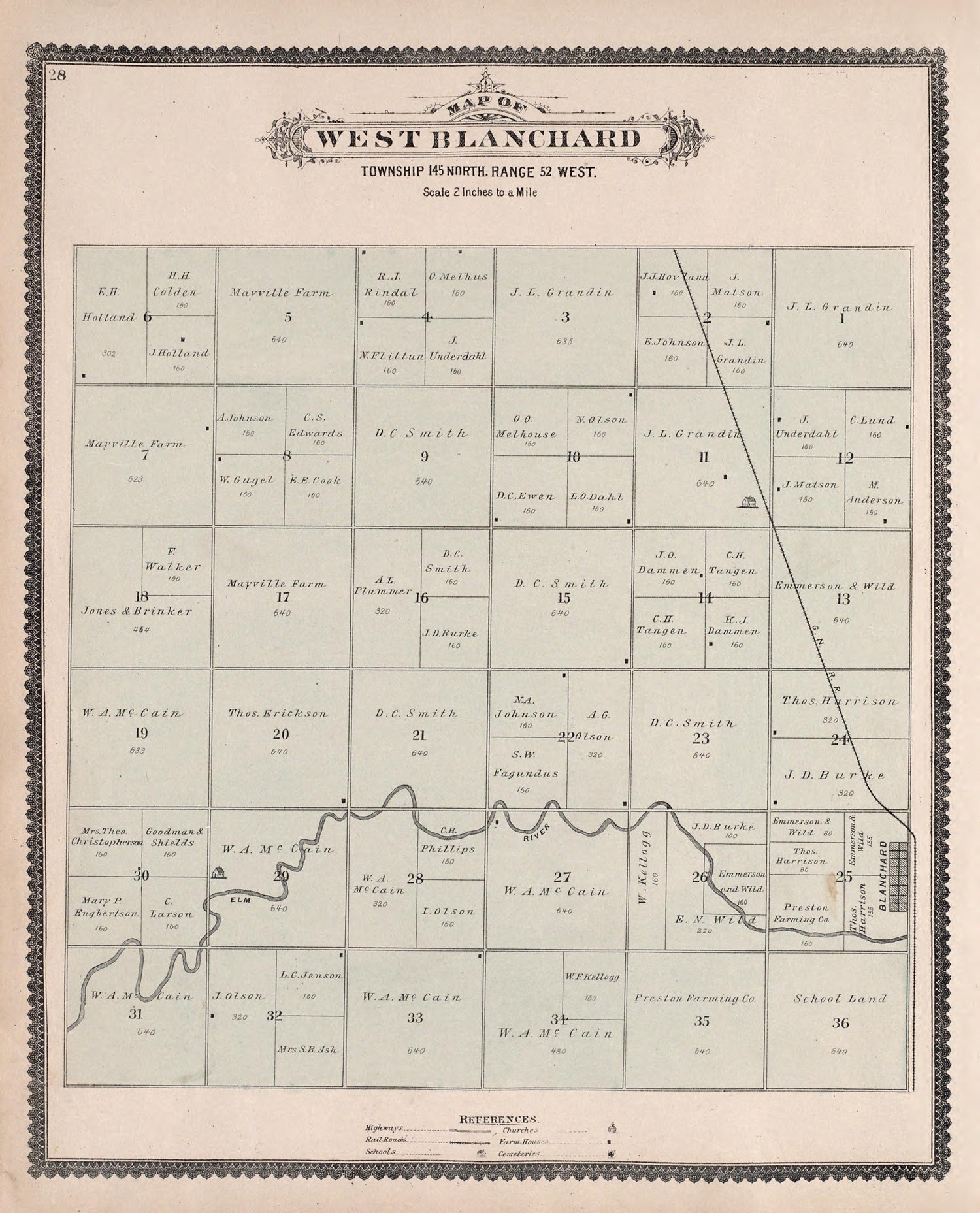 West Blanchard from Illustrated Historical Atlas of Traill and Steele Counties, North Dakota 1892 by Relic Map Company