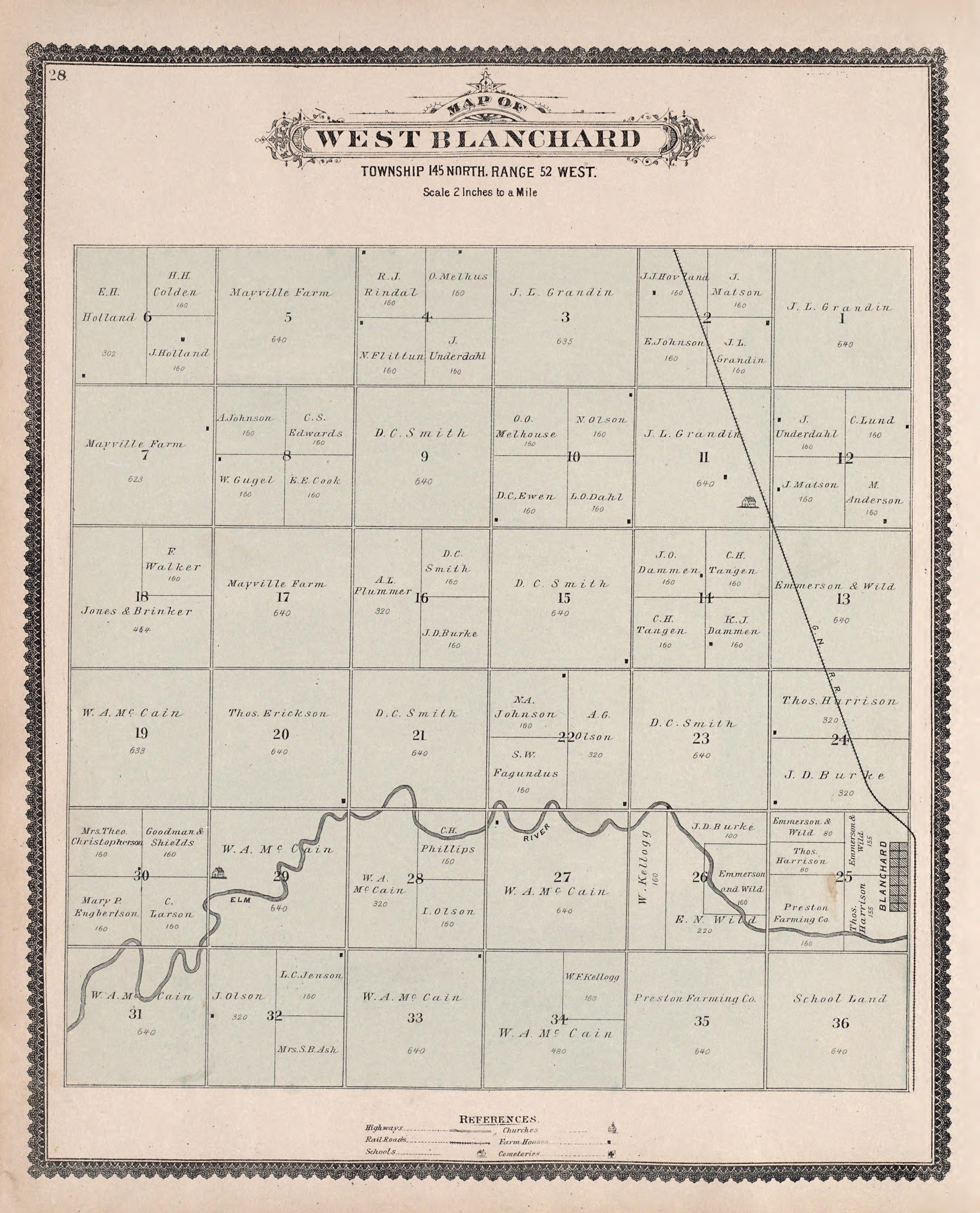 West Blanchard from Illustrated Historical Atlas of Traill and Steele Counties, North Dakota 1892 by Relic Map Company
