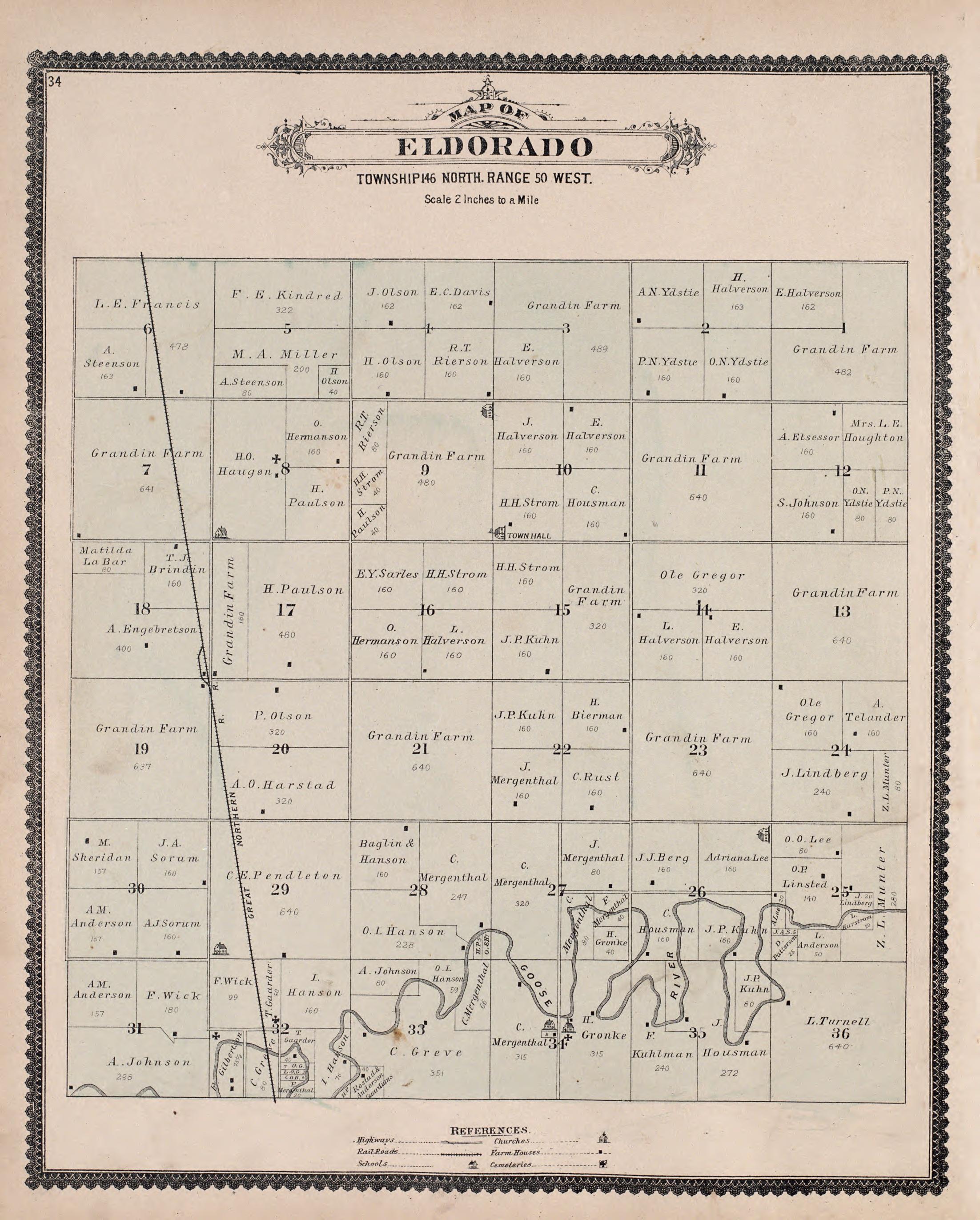 Eldorado from Illustrated Historical Atlas of Traill and Steele Counties, North Dakota 1892 by Relic Map Company