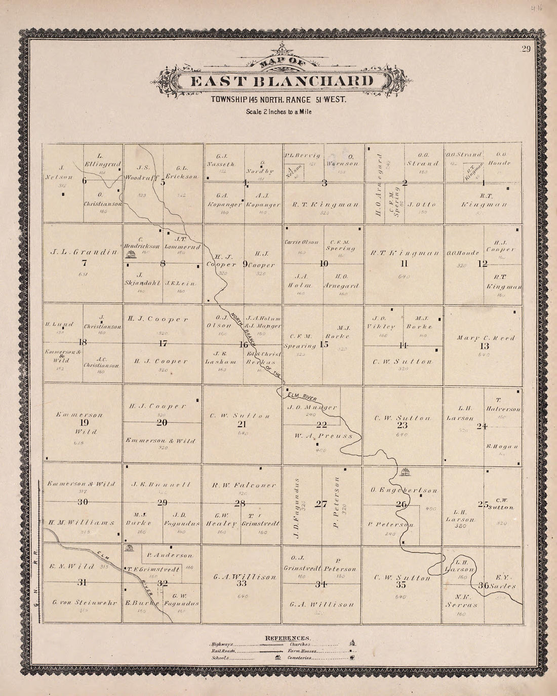 East Blanchard from Illustrated Historical Atlas of Traill and Steele Counties, North Dakota 1892 by Relic Map Company