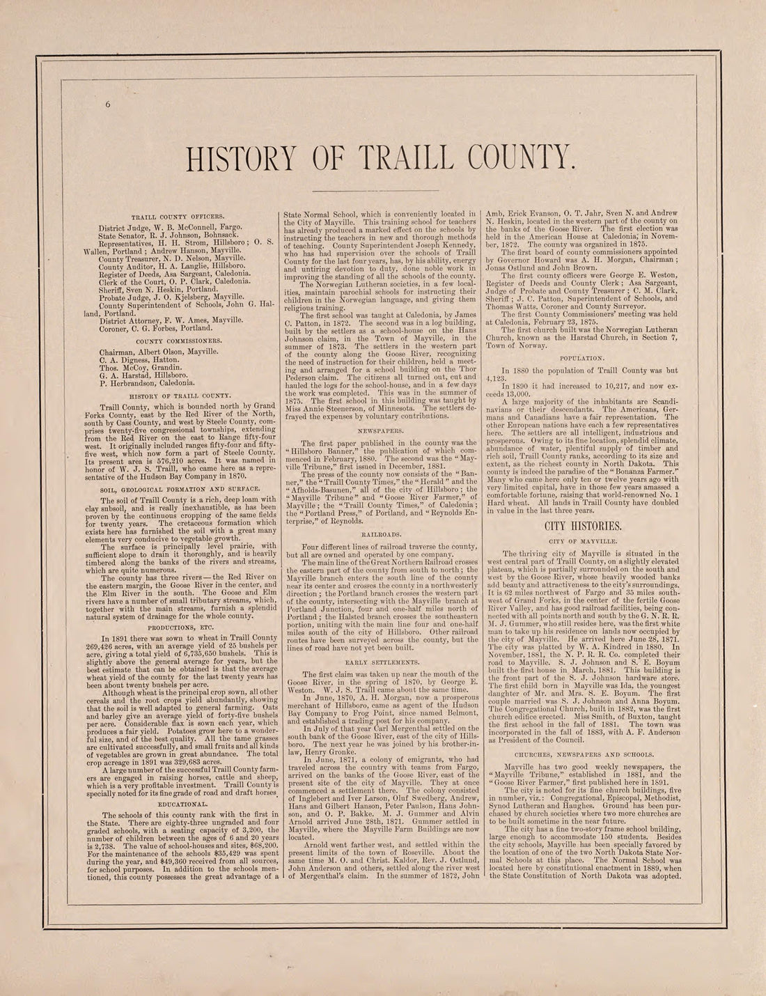 History of Traill County - 1 from Illustrated Historical Atlas of Traill and Steele Counties, North Dakota 1892 by Relic Map Company