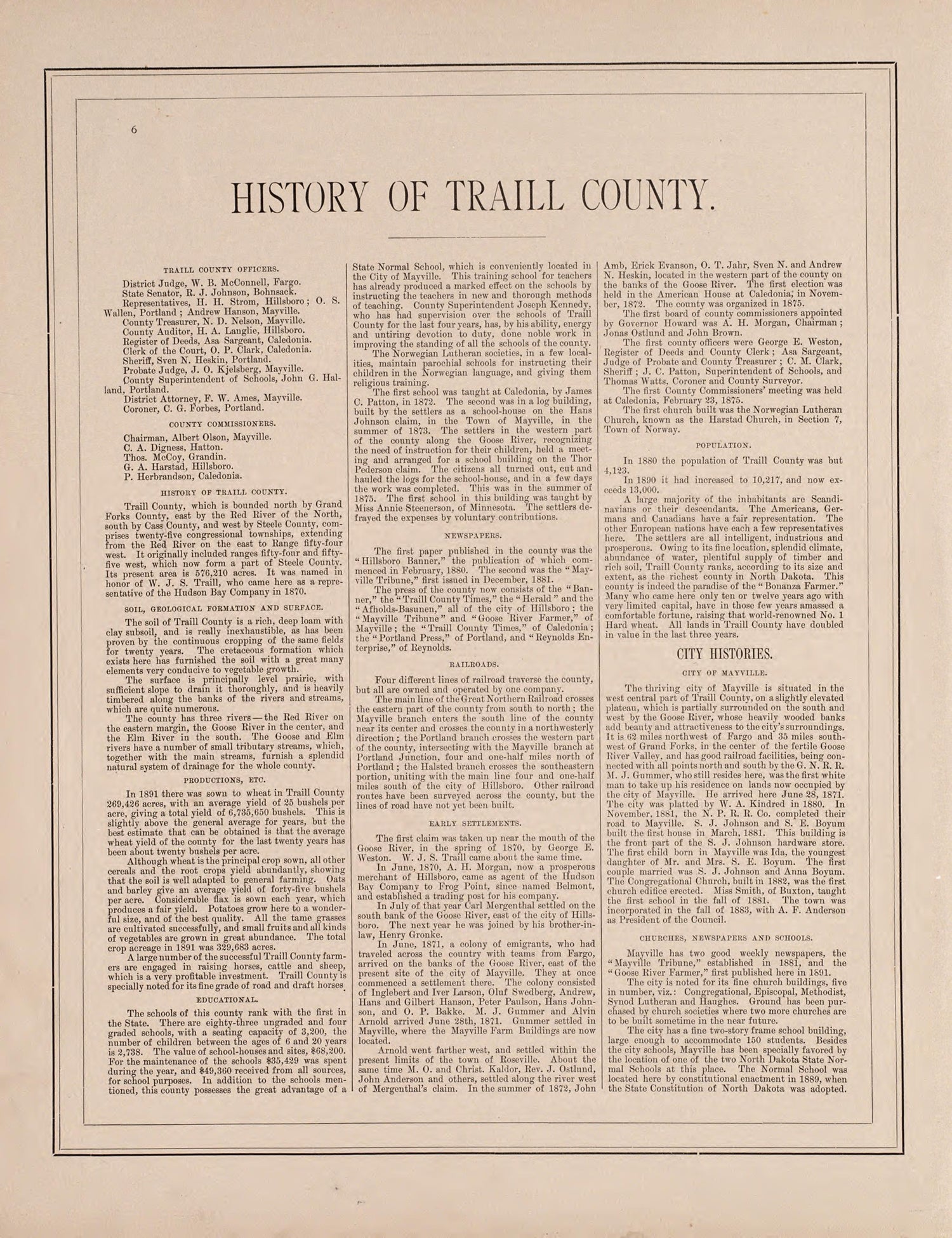 History of Traill County - 1 from Illustrated Historical Atlas of Traill and Steele Counties, North Dakota 1892 by Relic Map Company