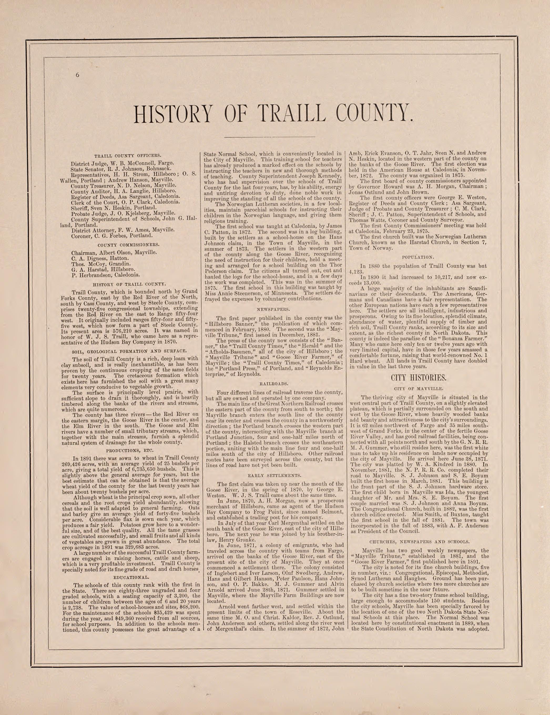 History of Traill County - 1 from Illustrated Historical Atlas of Traill and Steele Counties, North Dakota 1892 by Relic Map Company