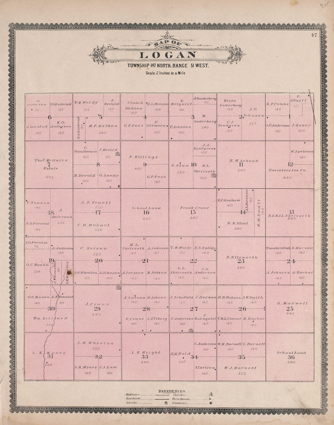 Logan from Illustrated Historical Atlas of Traill and Steele Counties, North Dakota 1892 by Relic Map Company