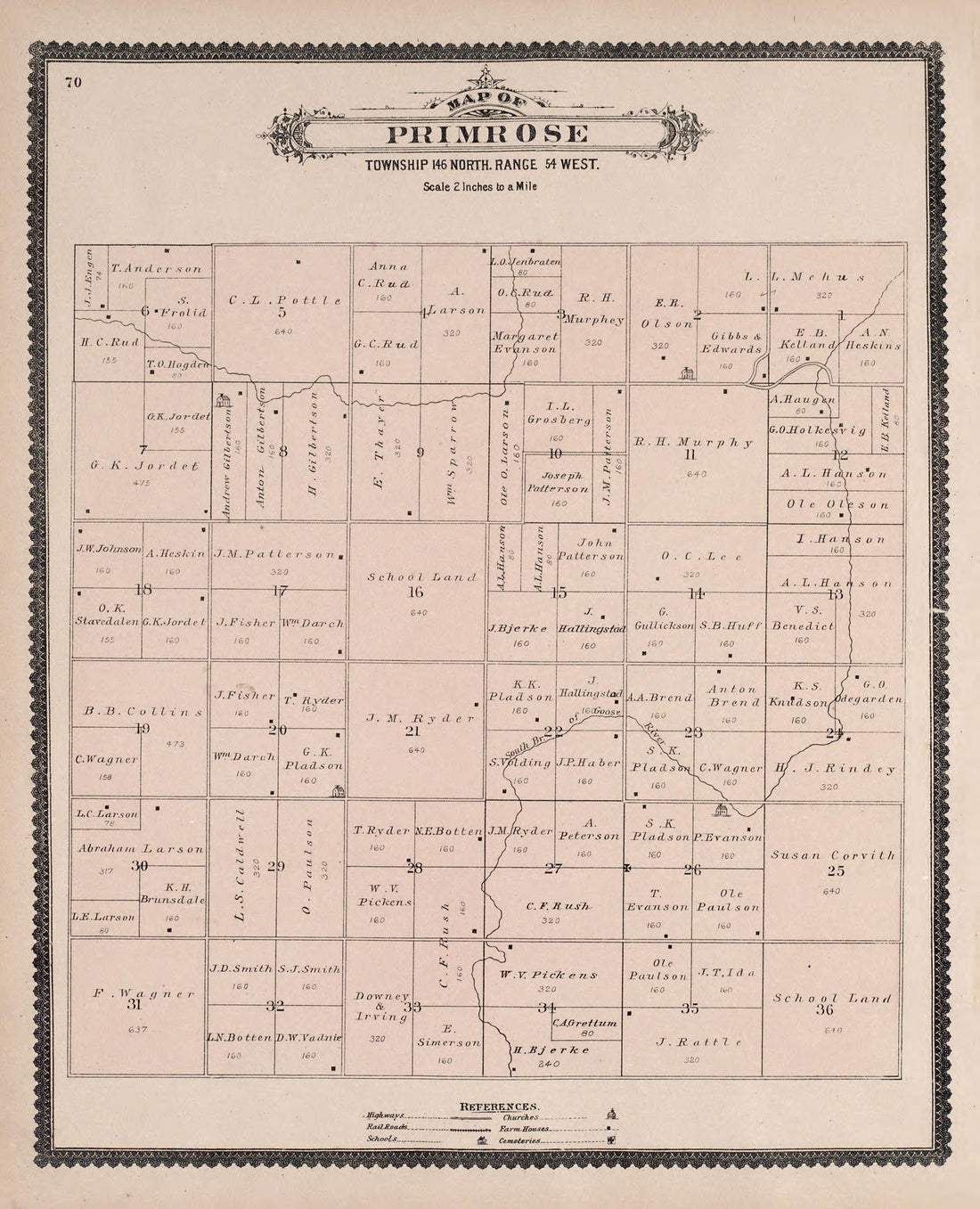 Primrose from Illustrated Historical Atlas of Traill and Steele Counties, North Dakota 1892 by Relic Map Company