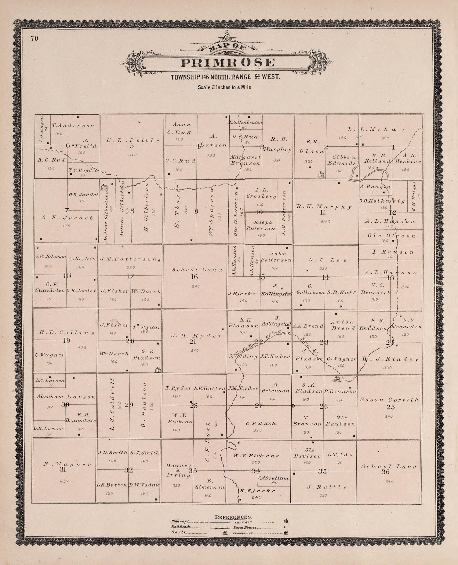 Primrose from Illustrated Historical Atlas of Traill and Steele Counties, North Dakota 1892 by Relic Map Company