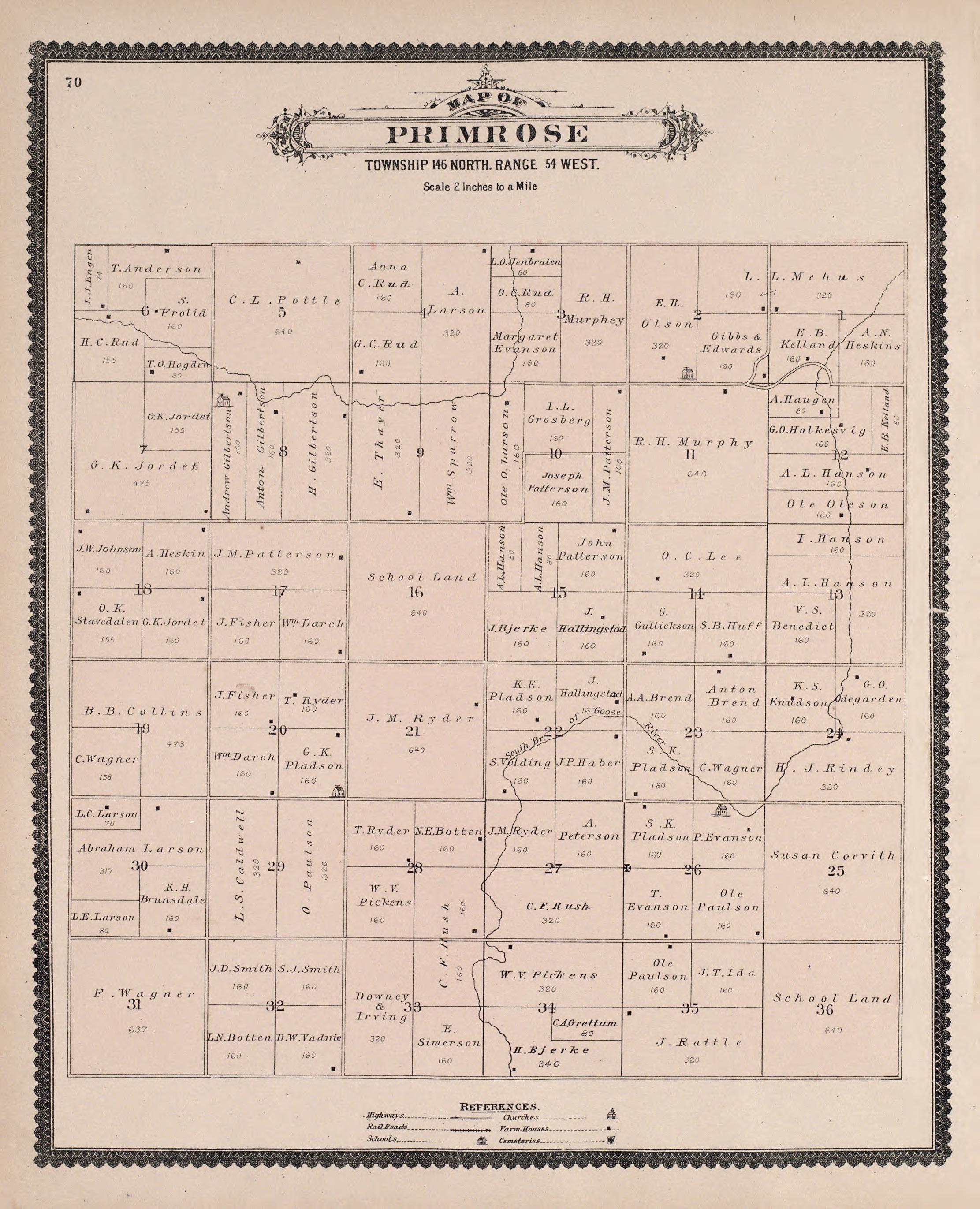 Primrose from Illustrated Historical Atlas of Traill and Steele Counties, North Dakota 1892 by Relic Map Company