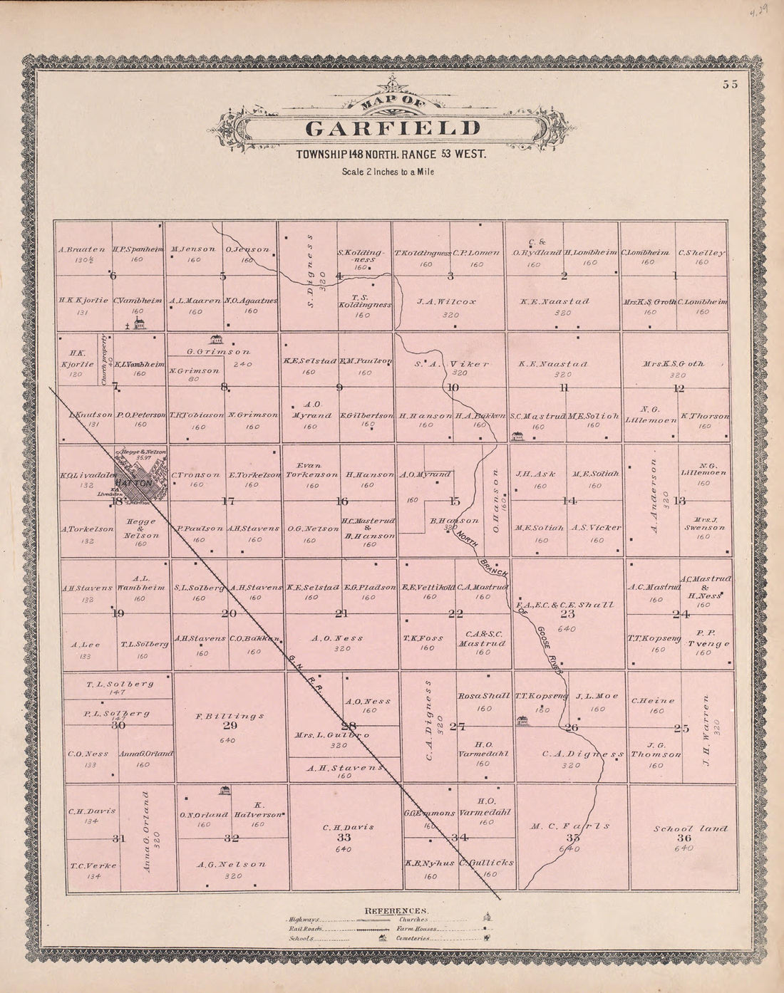 Garfield from Illustrated Historical Atlas of Traill and Steele Counties, North Dakota 1892 by Relic Map Company