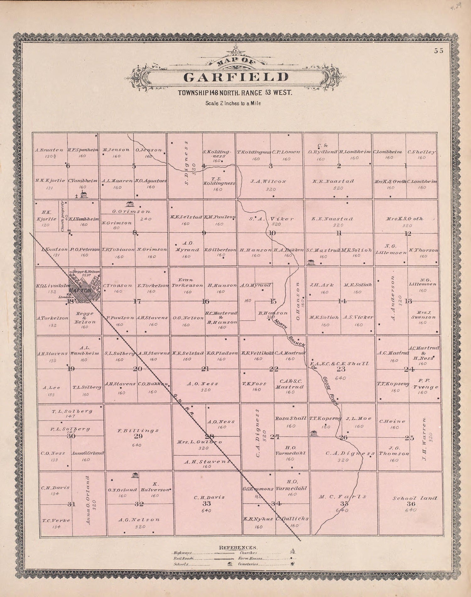 Garfield from Illustrated Historical Atlas of Traill and Steele Counties, North Dakota 1892 by Relic Map Company