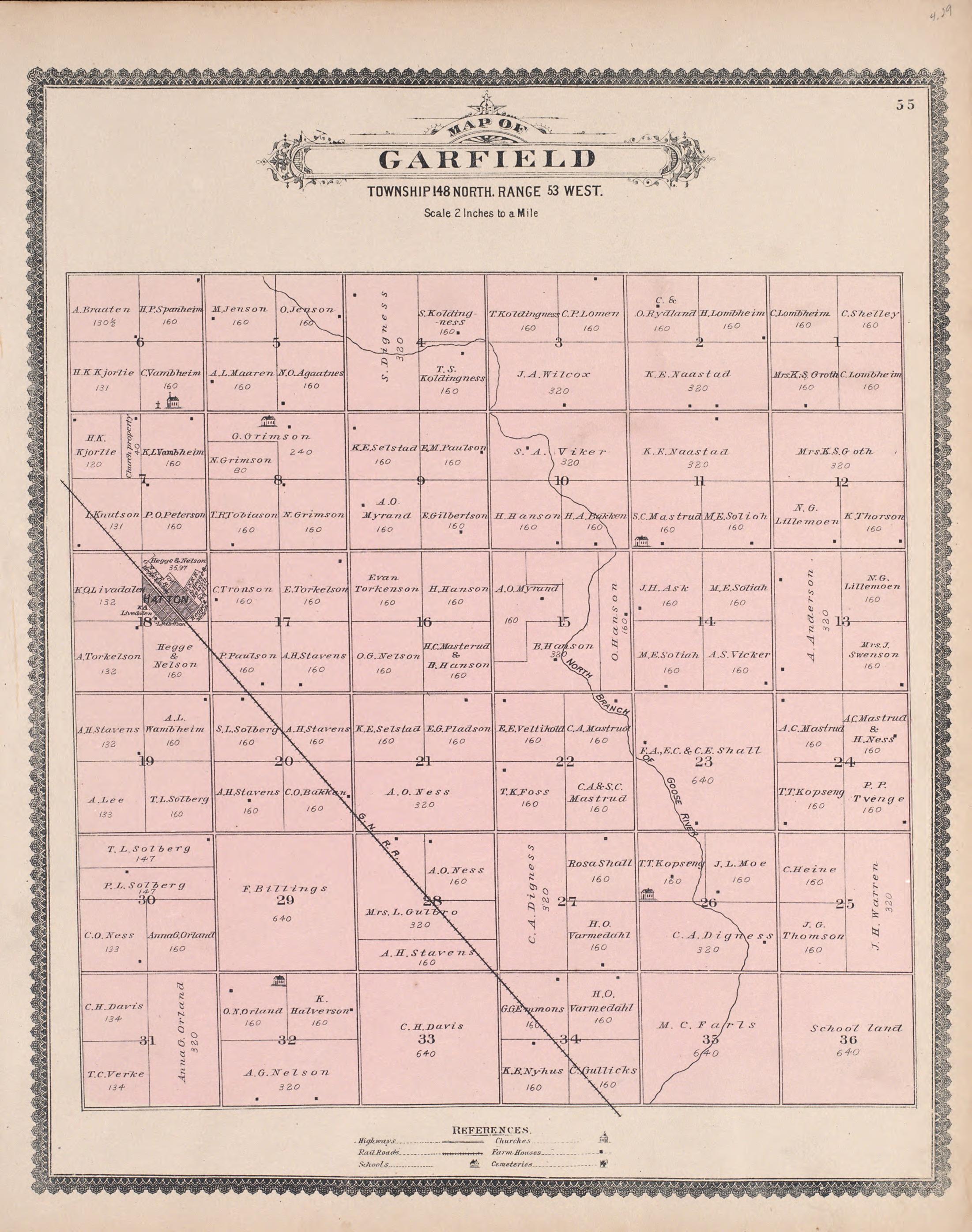 Garfield from Illustrated Historical Atlas of Traill and Steele Counties, North Dakota 1892 by Relic Map Company