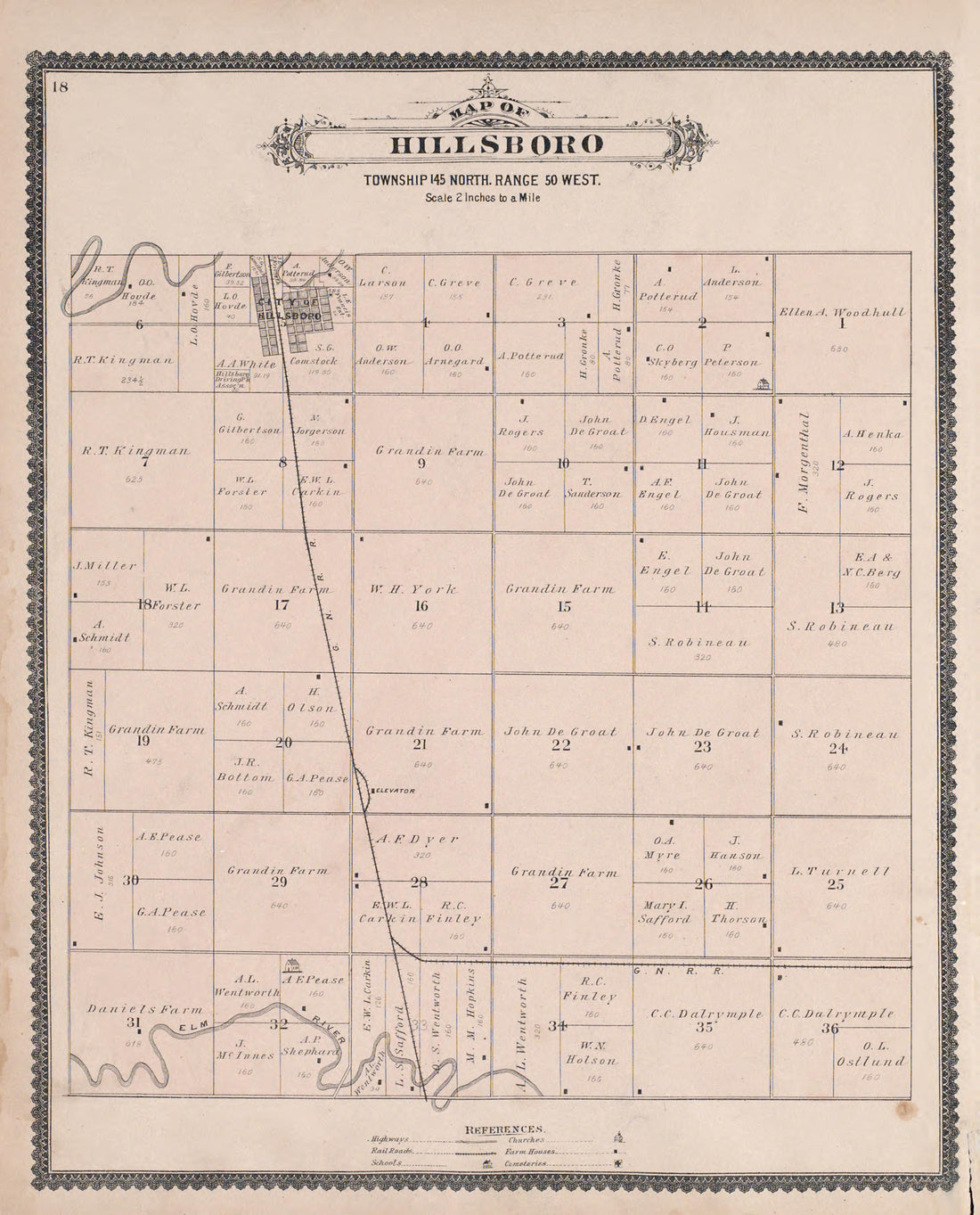 Hillsboro from Illustrated Historical Atlas of Traill and Steele Counties, North Dakota 1892 by Relic Map Company
