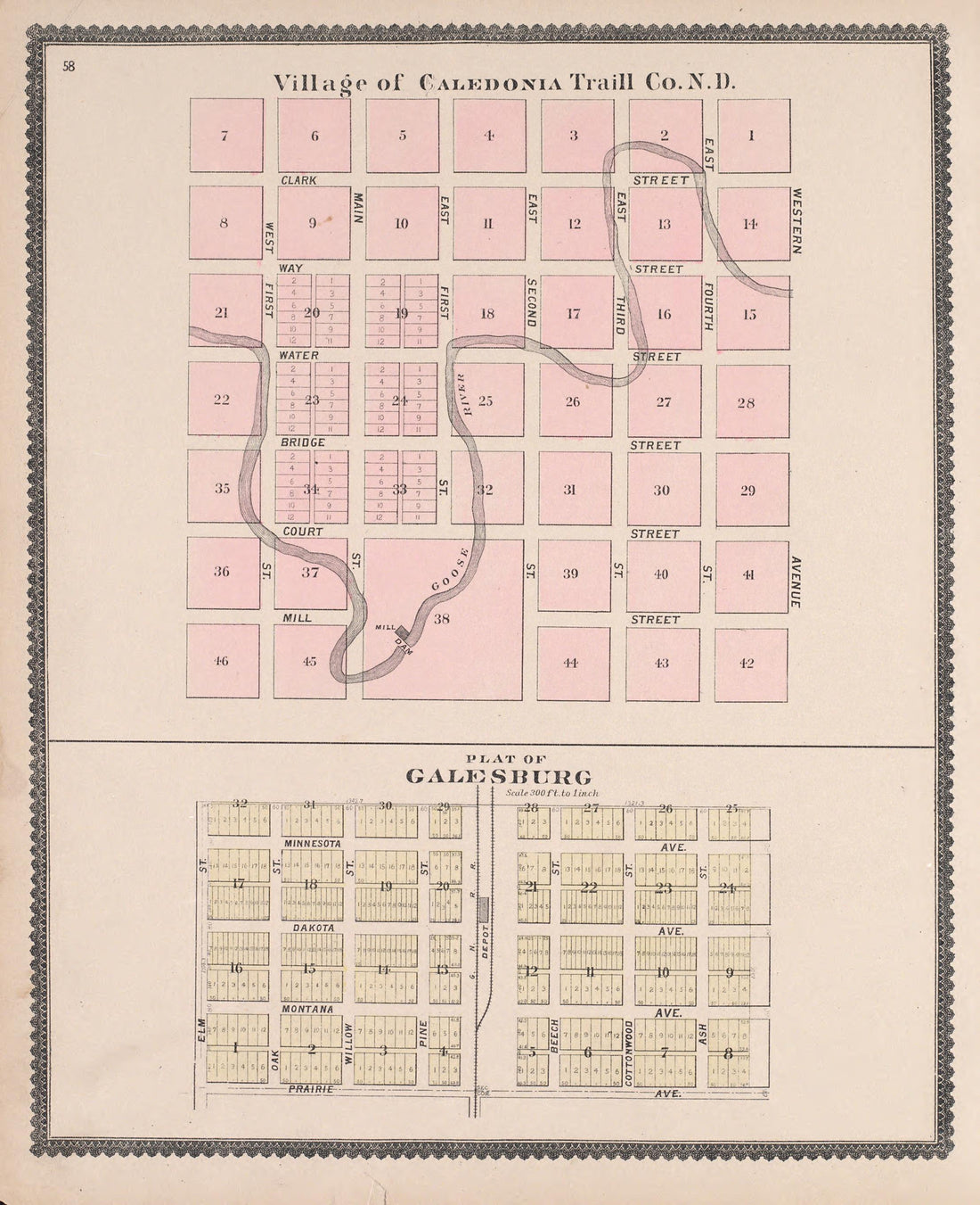 Calendonia and Galesburg from Illustrated Historical Atlas of Traill and Steele Counties, North Dakota 1892 by Relic Map Company