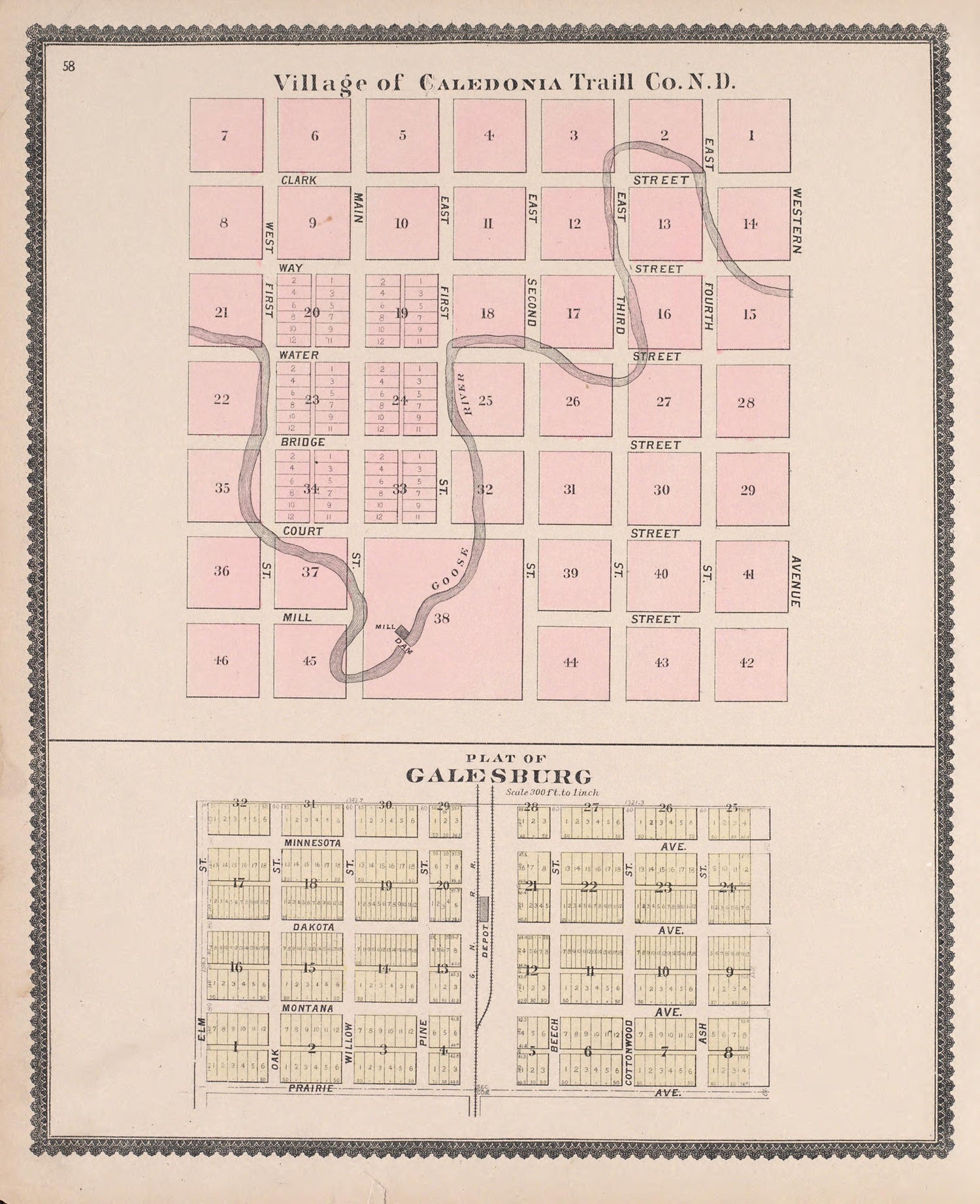 Calendonia and Galesburg from Illustrated Historical Atlas of Traill and Steele Counties, North Dakota 1892 by Relic Map Company