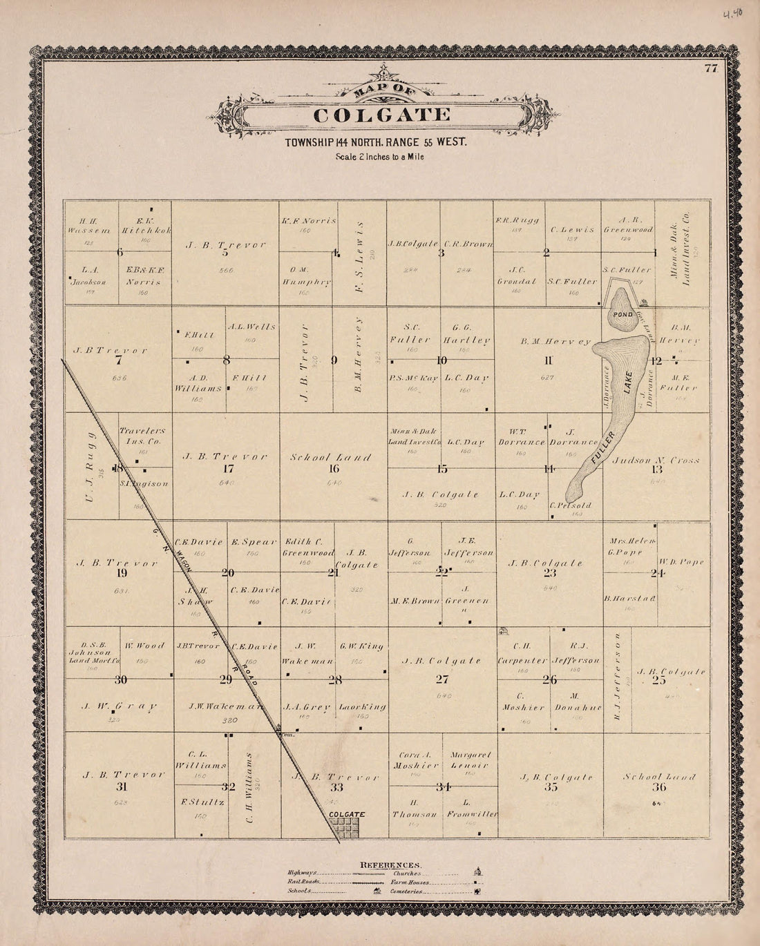 Colgate from Illustrated Historical Atlas of Traill and Steele Counties, North Dakota 1892 by Relic Map Company