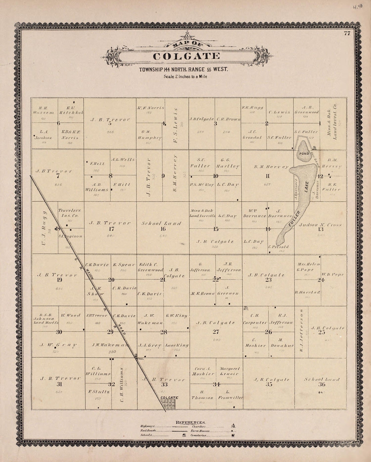 Colgate from Illustrated Historical Atlas of Traill and Steele Counties, North Dakota 1892 by Relic Map Company