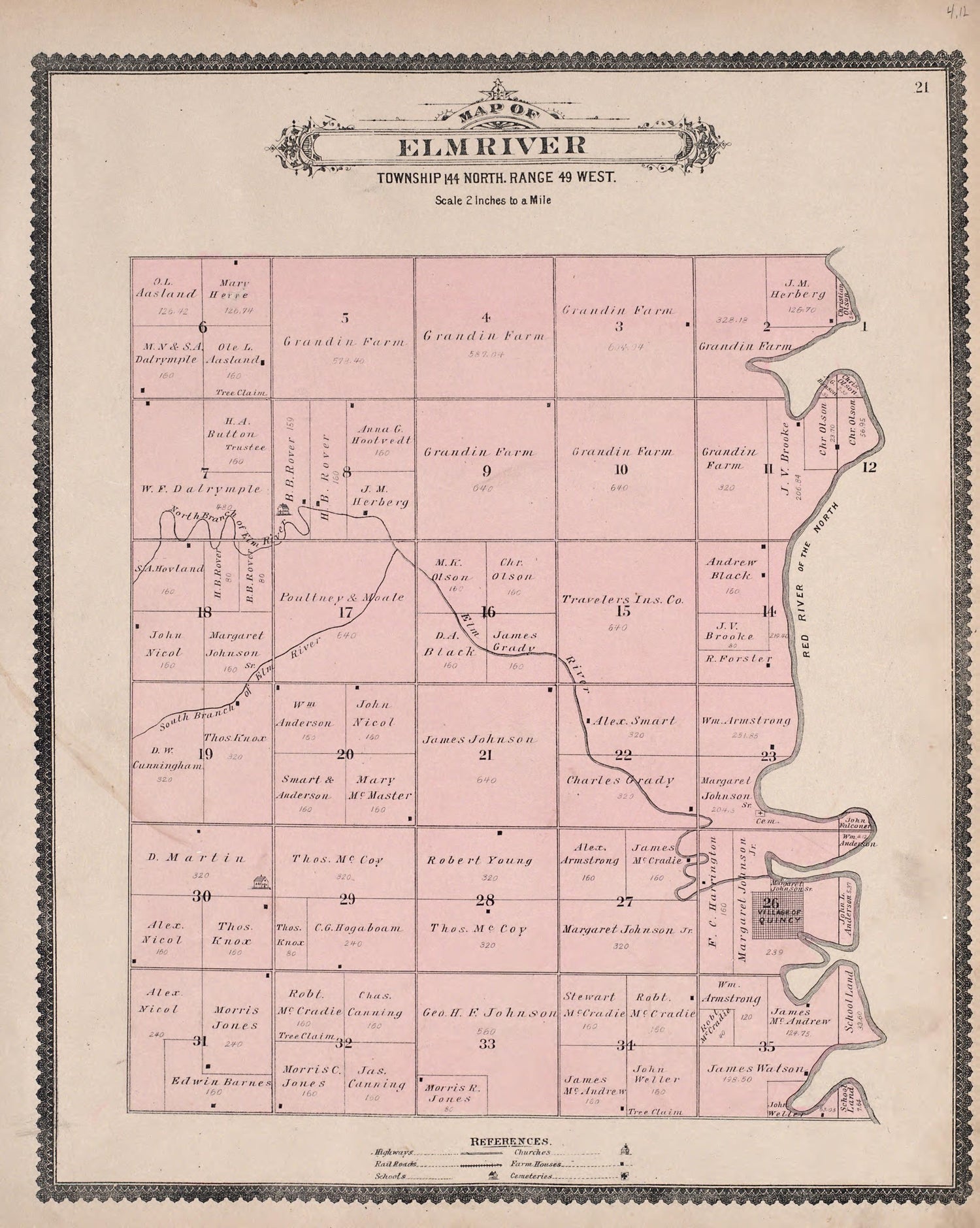Elm River from Illustrated Historical Atlas of Traill and Steele Counties, North Dakota 1892 by Relic Map Company
