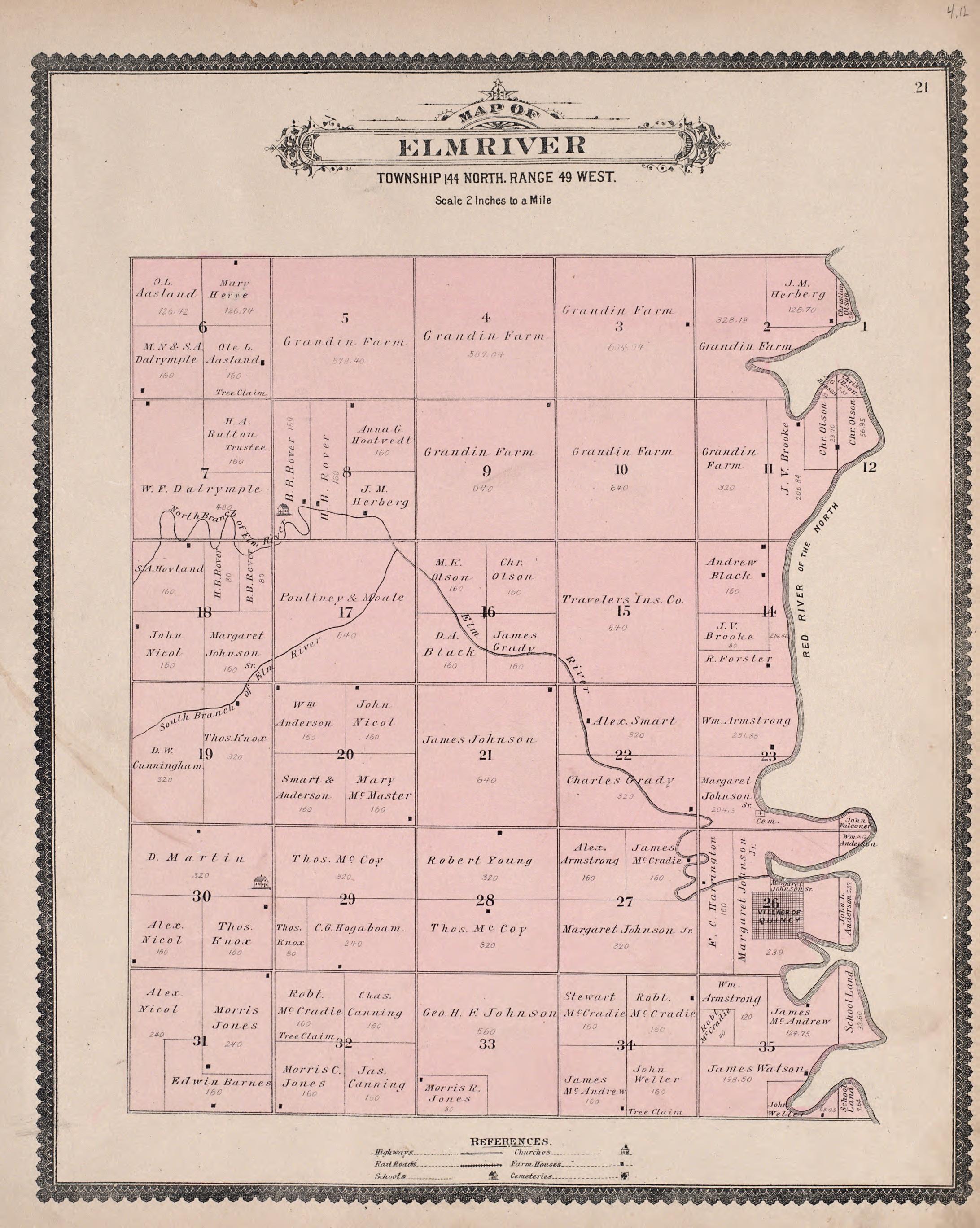 Elm River from Illustrated Historical Atlas of Traill and Steele Counties, North Dakota 1892 by Relic Map Company