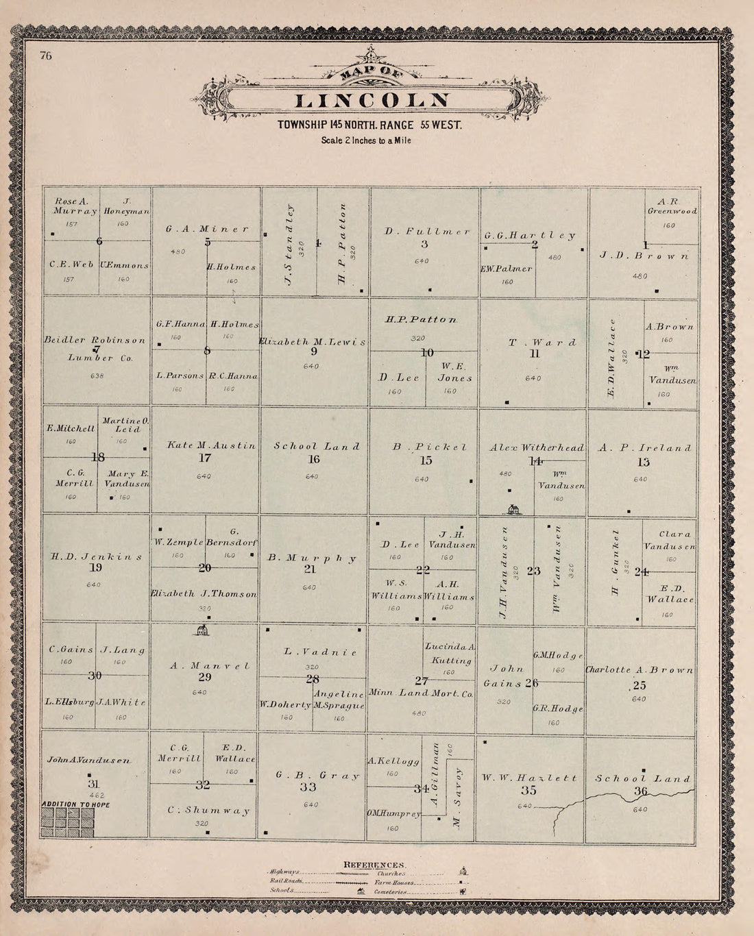 Lincoln from Illustrated Historical Atlas of Traill and Steele Counties, North Dakota 1892 by Relic Map Company