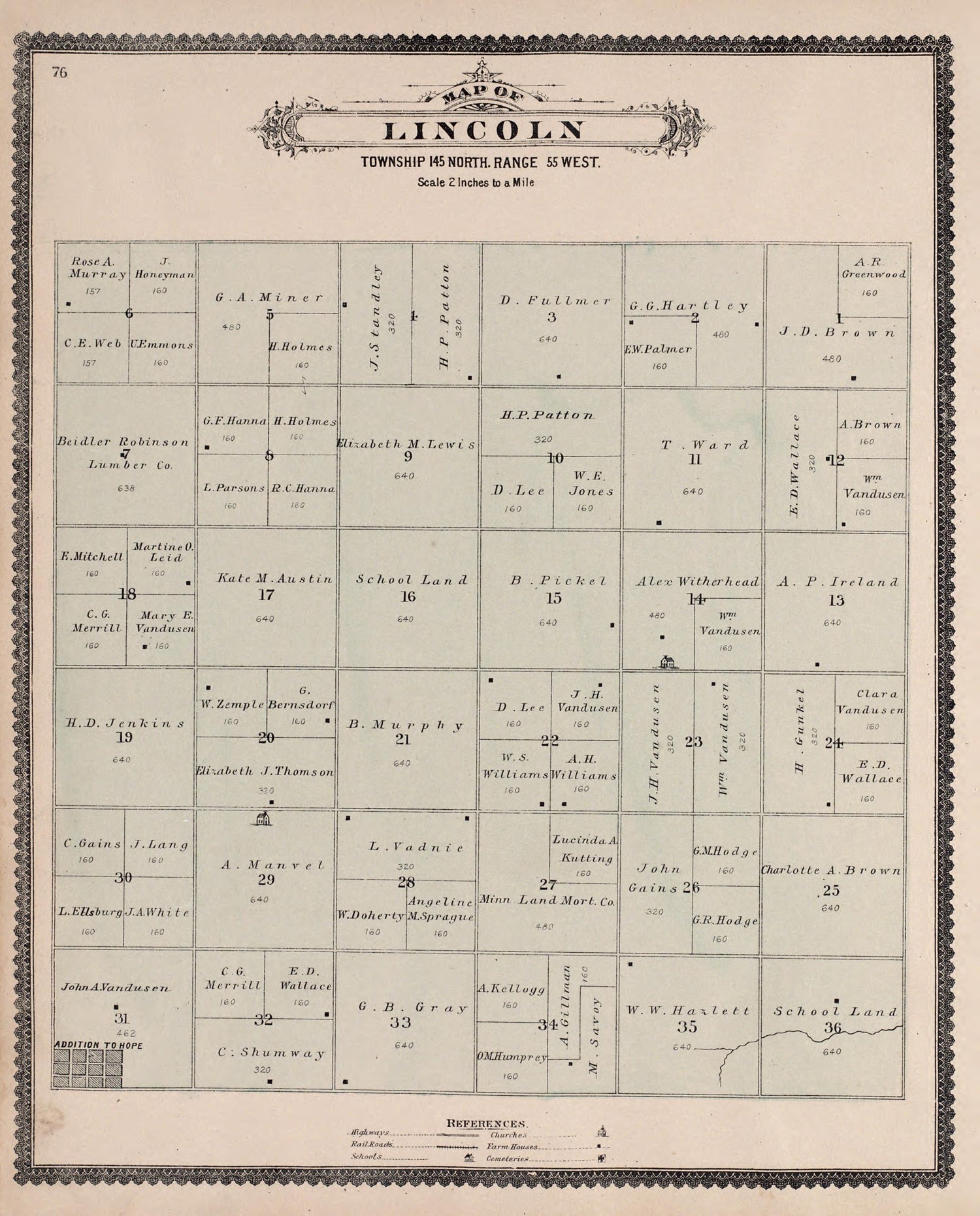 Lincoln from Illustrated Historical Atlas of Traill and Steele Counties, North Dakota 1892 by Relic Map Company