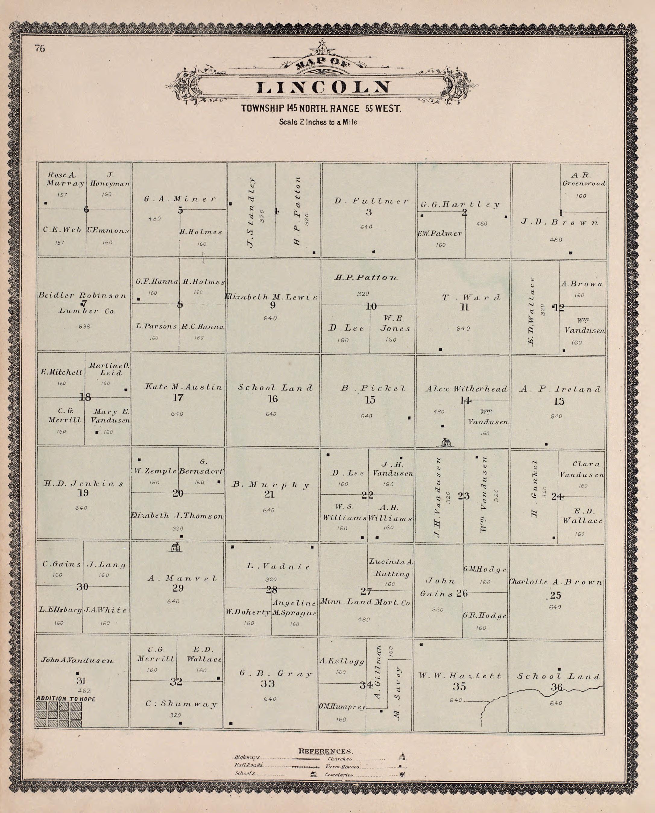 Lincoln from Illustrated Historical Atlas of Traill and Steele Counties, North Dakota 1892 by Relic Map Company