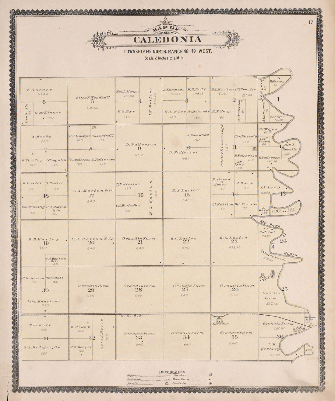 Caledonia from Illustrated Historical Atlas of Traill and Steele Counties, North Dakota 1892 by Relic Map Company