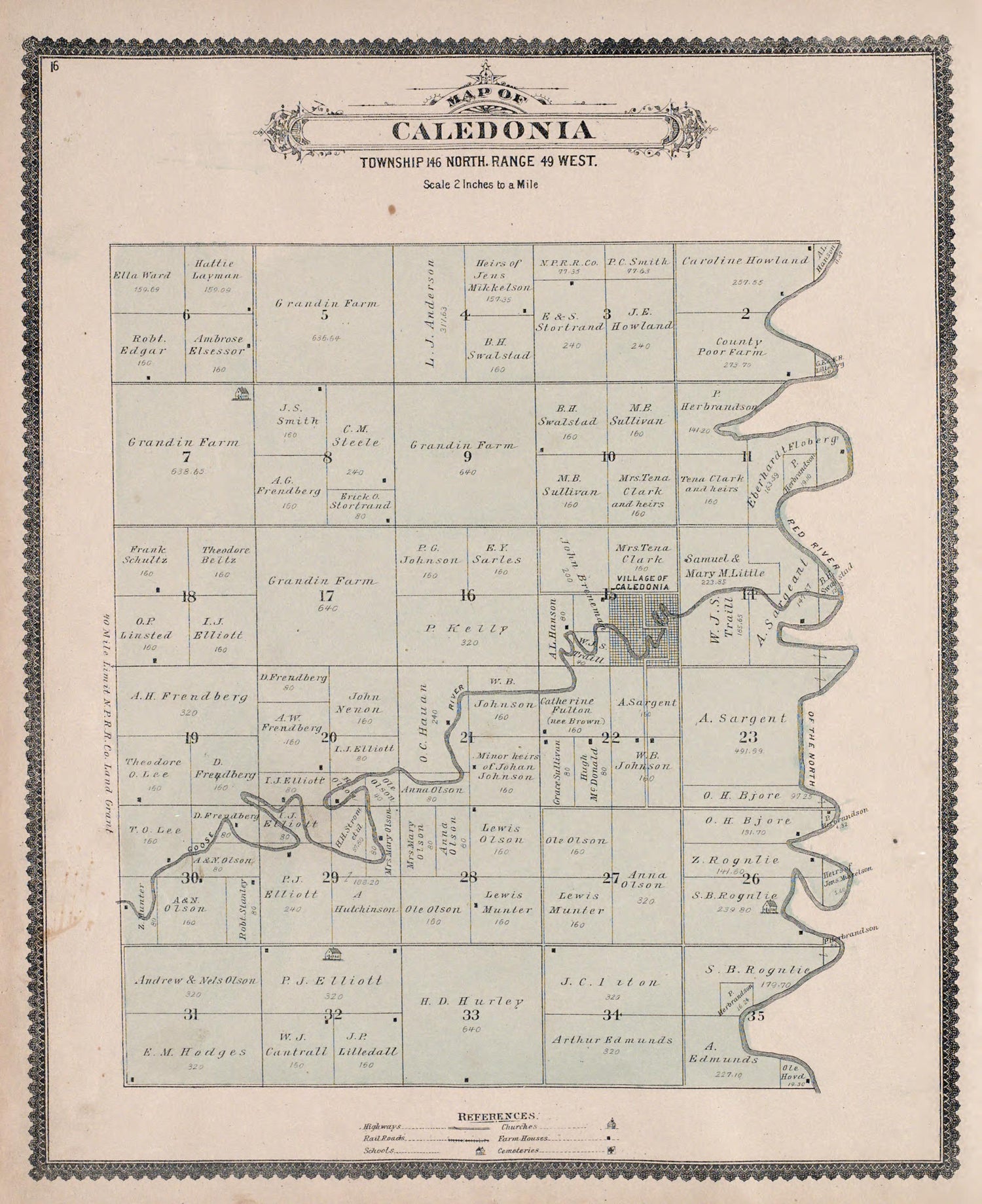 Caledonia from Illustrated Historical Atlas of Traill and Steele Counties, North Dakota 1892 by Relic Map Company