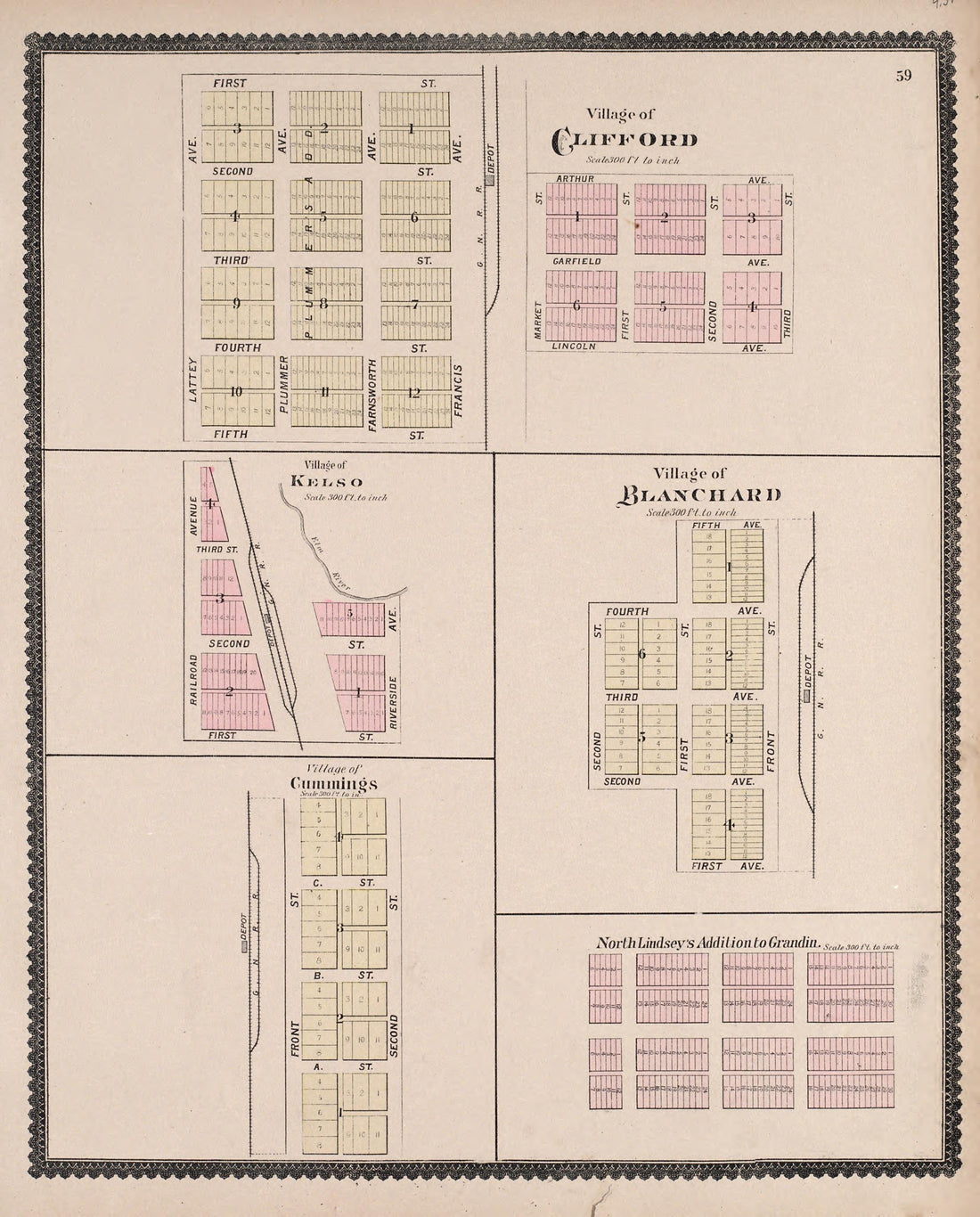 Blanchard, Clifford, and Kelso from Illustrated Historical Atlas of Traill and Steele Counties, North Dakota 1892 by Relic Map Company
