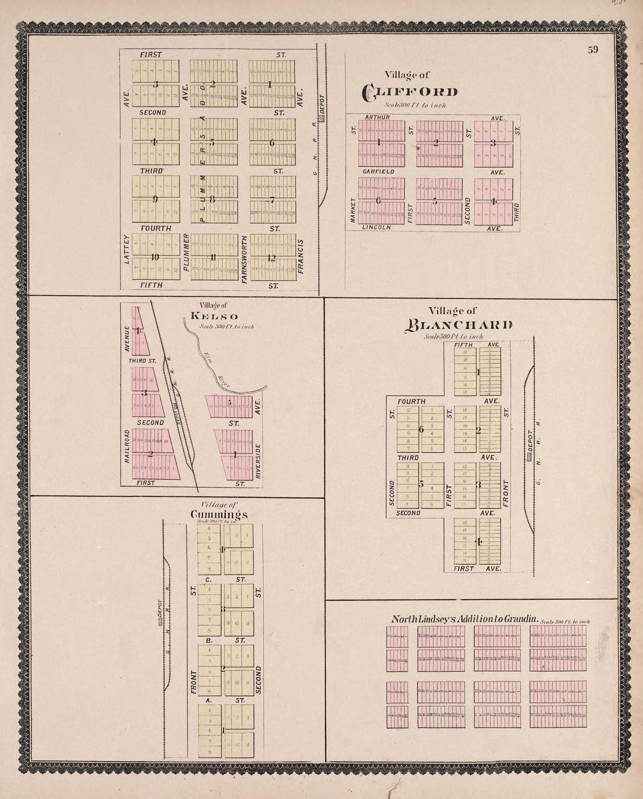 Blanchard, Clifford, and Kelso from Illustrated Historical Atlas of Traill and Steele Counties, North Dakota 1892 by Relic Map Company