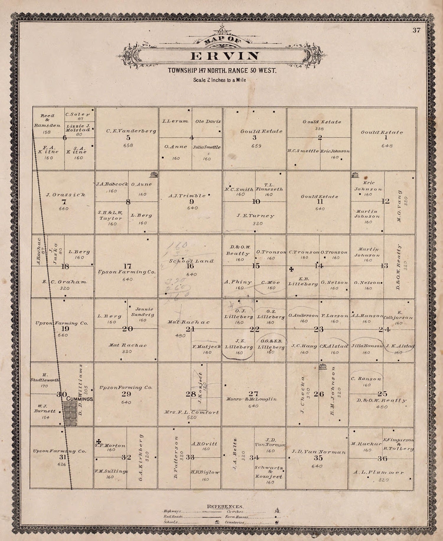 Ervin from Illustrated Historical Atlas of Traill and Steele Counties, North Dakota 1892 by Relic Map Company