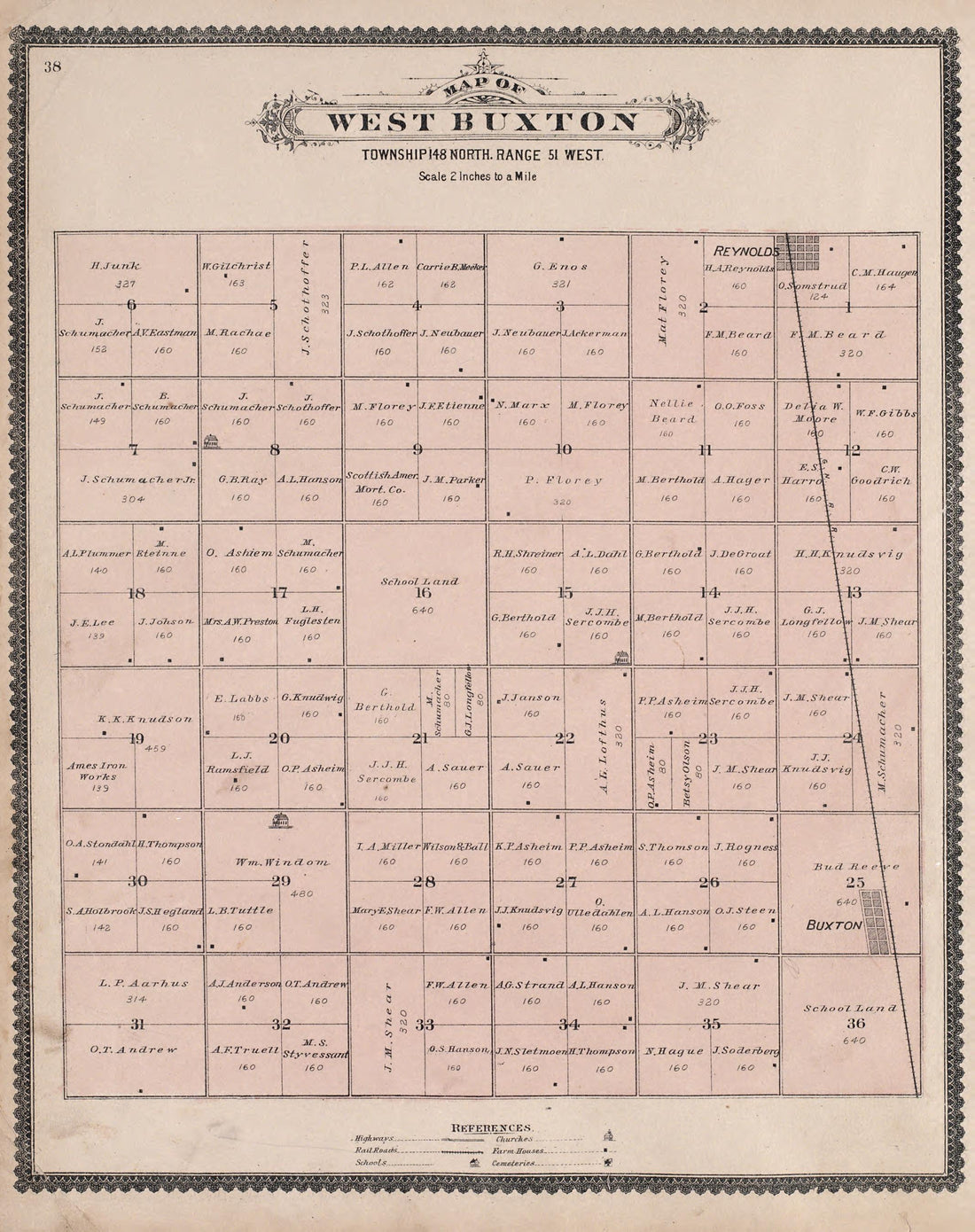 West Buxton from Illustrated Historical Atlas of Traill and Steele Counties, North Dakota 1892 by Relic Map Company
