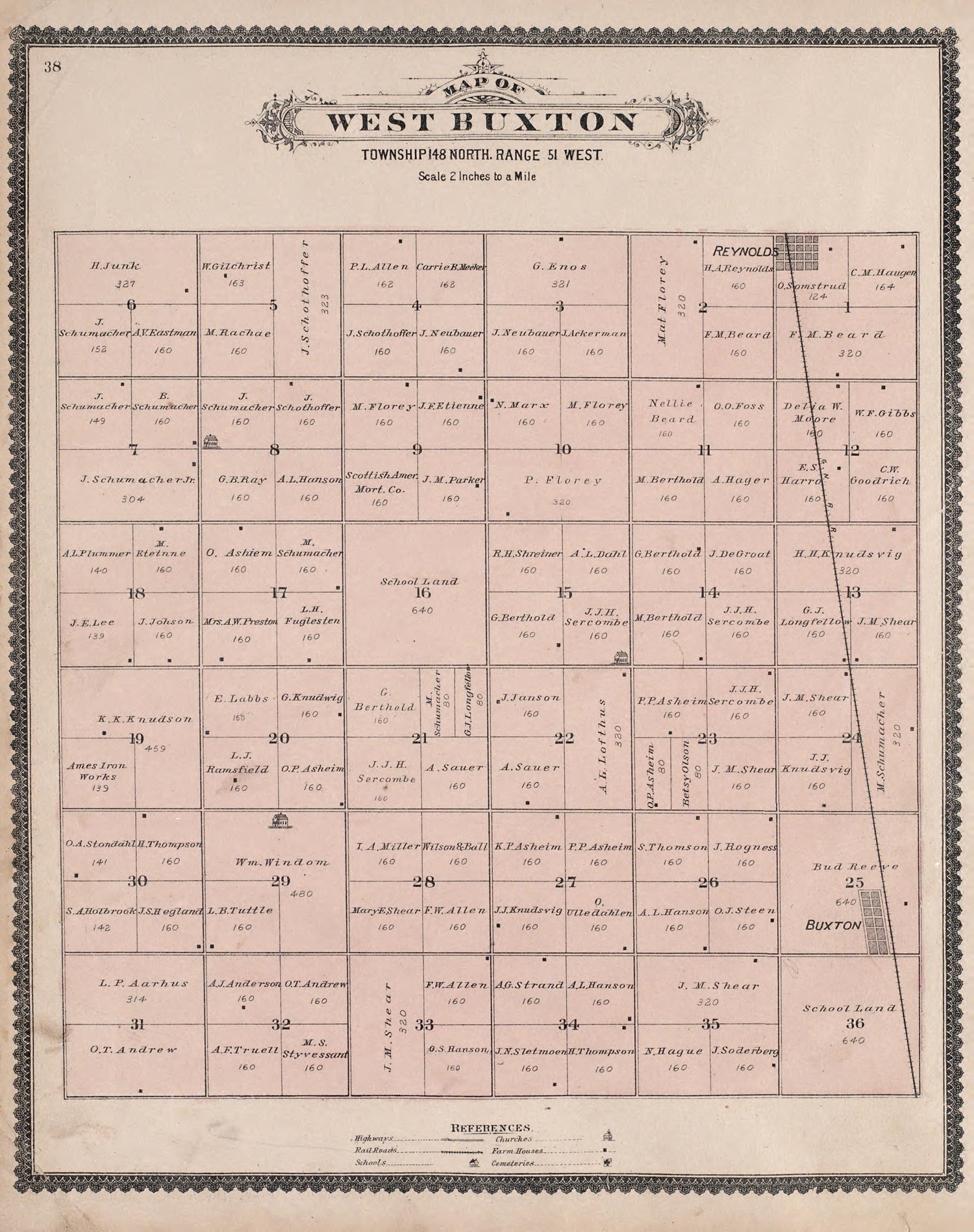 West Buxton from Illustrated Historical Atlas of Traill and Steele Counties, North Dakota 1892 by Relic Map Company