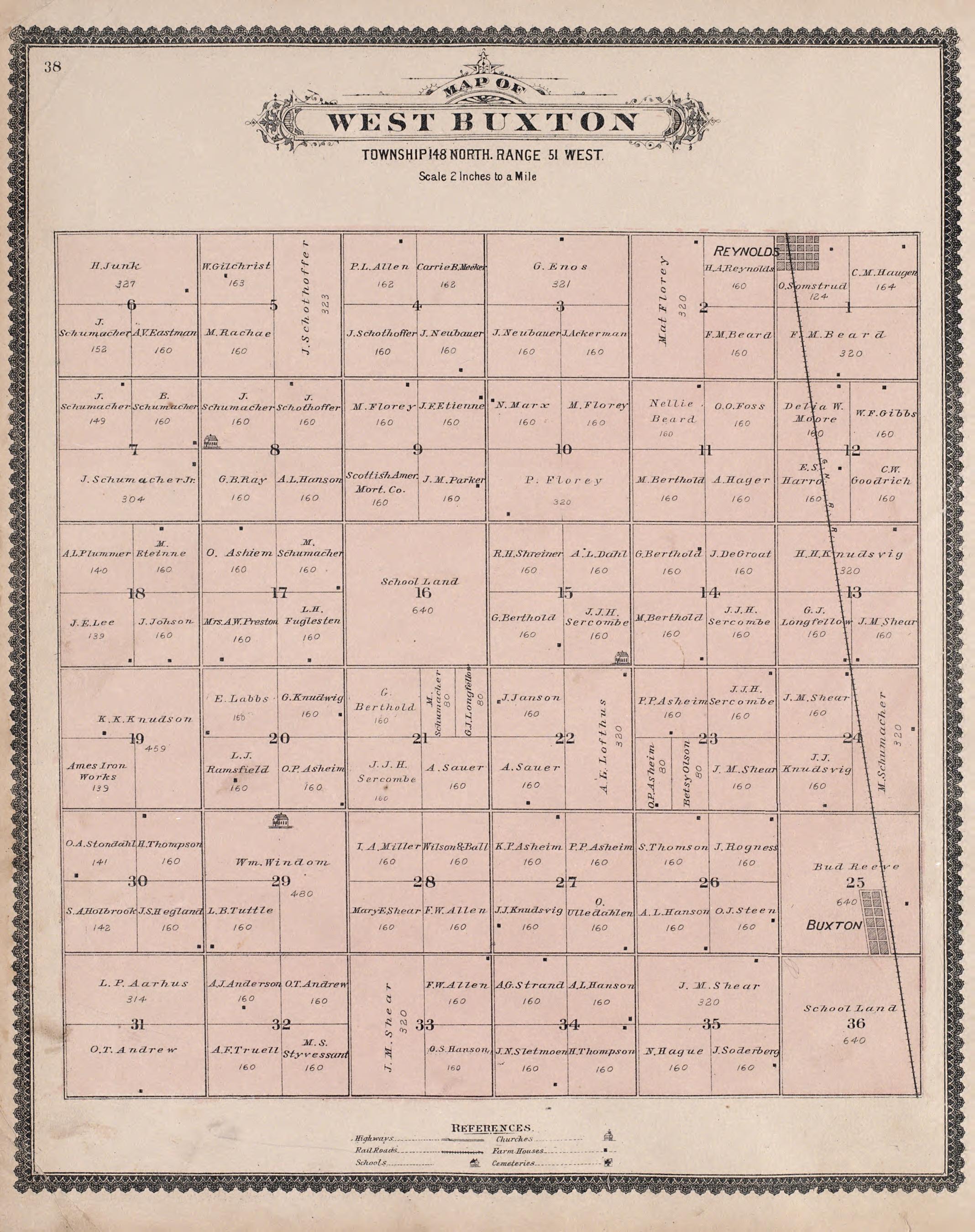 West Buxton from Illustrated Historical Atlas of Traill and Steele Counties, North Dakota 1892 by Relic Map Company