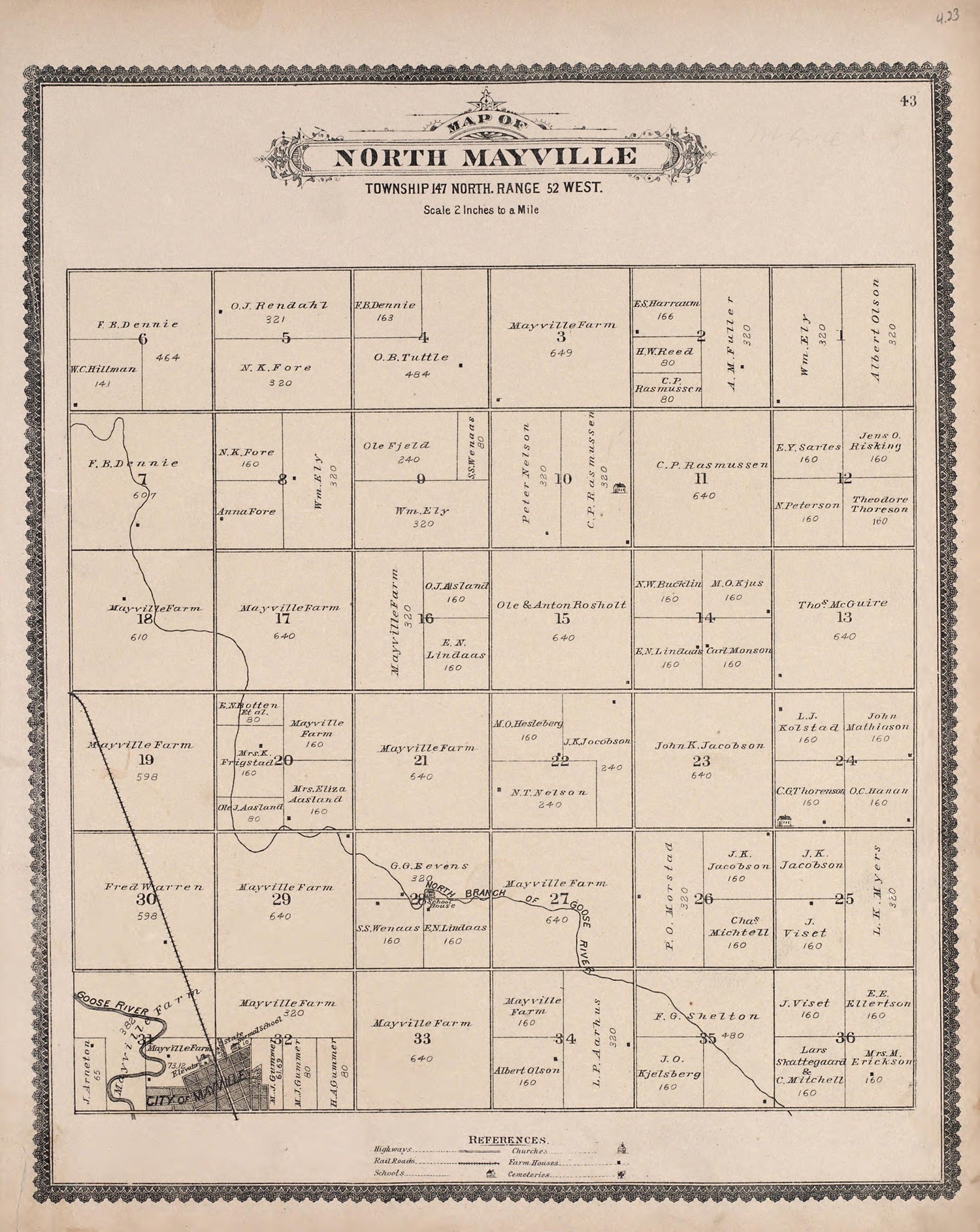 North Mayville from Illustrated Historical Atlas of Traill and Steele Counties, North Dakota 1892 by Relic Map Company